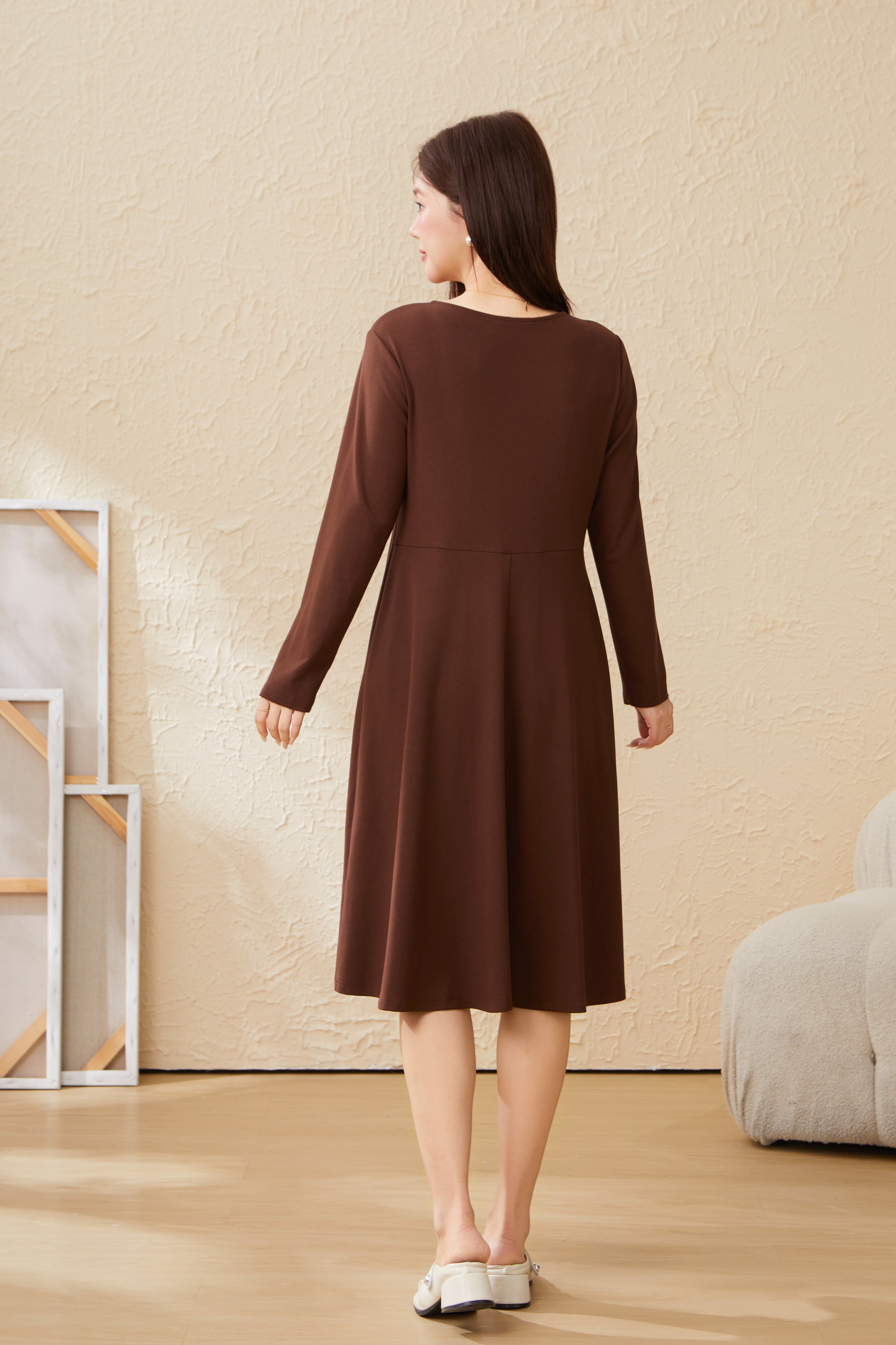 V-neck bead hollow out temperament slim fit dress EDQ5871