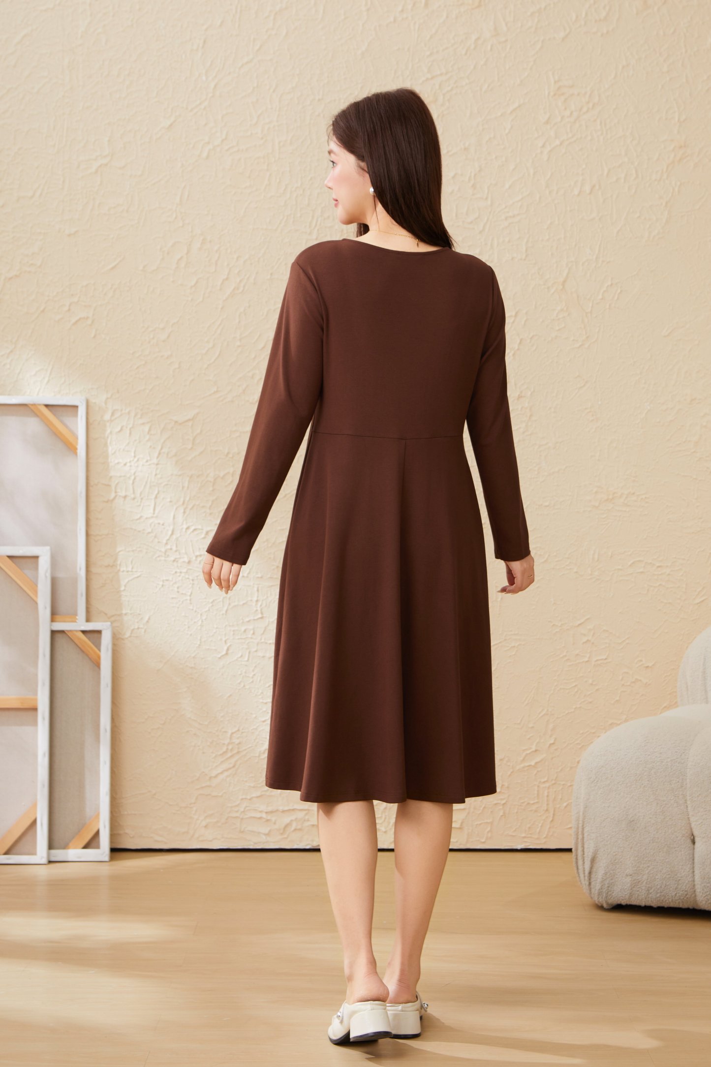 V-neck bead hollow out temperament slim fit dress EDQ5871