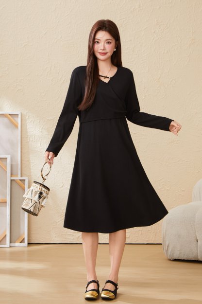 V-neck bead hollow out temperament slim fit dress EDQ5871