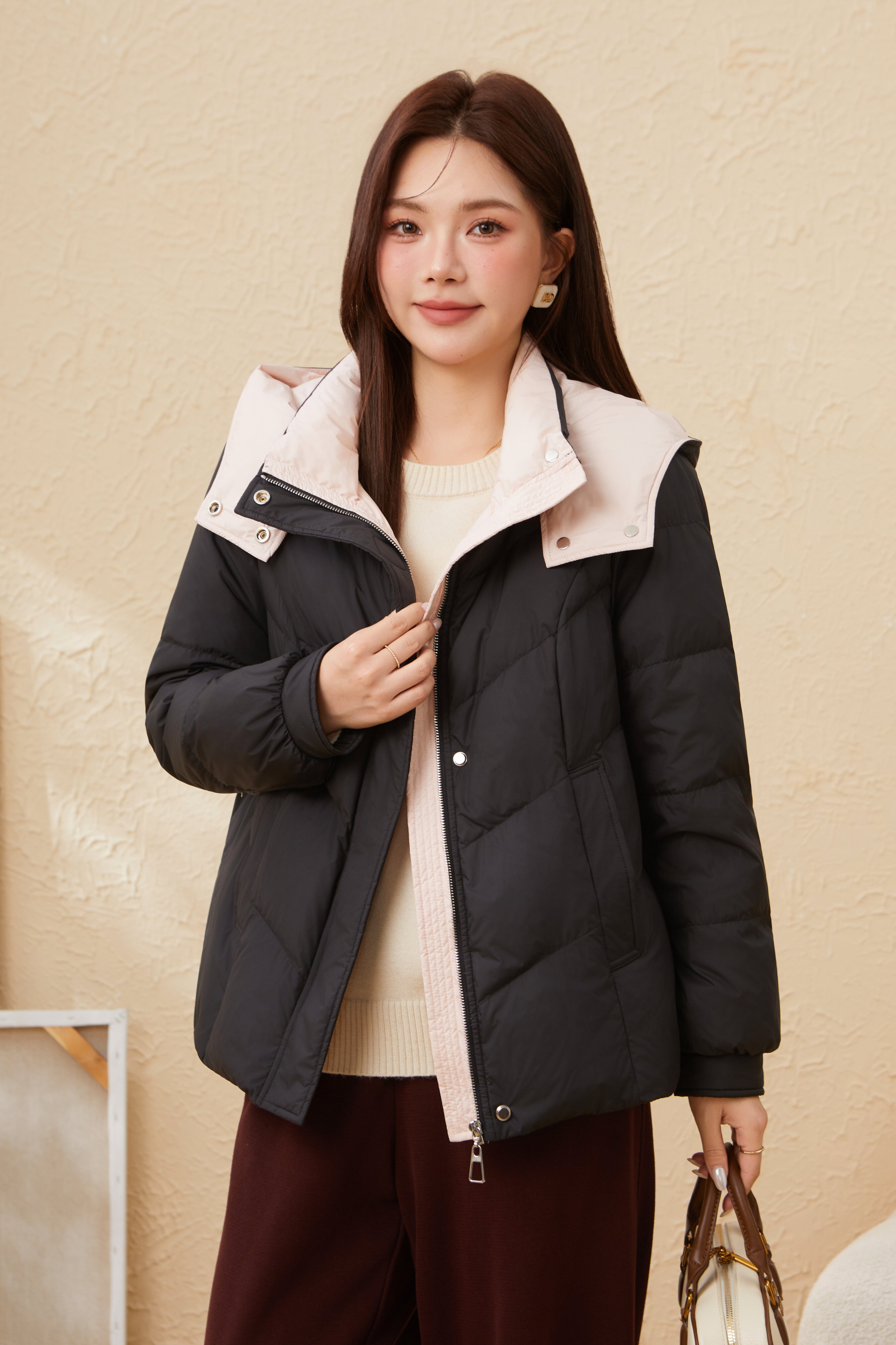 Contrast Color Hooded 90 White Duck Down Down Jacket EDY6020