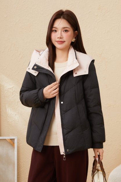 Contrast Color Hooded 90 White Duck Down Down Jacket EDY6020