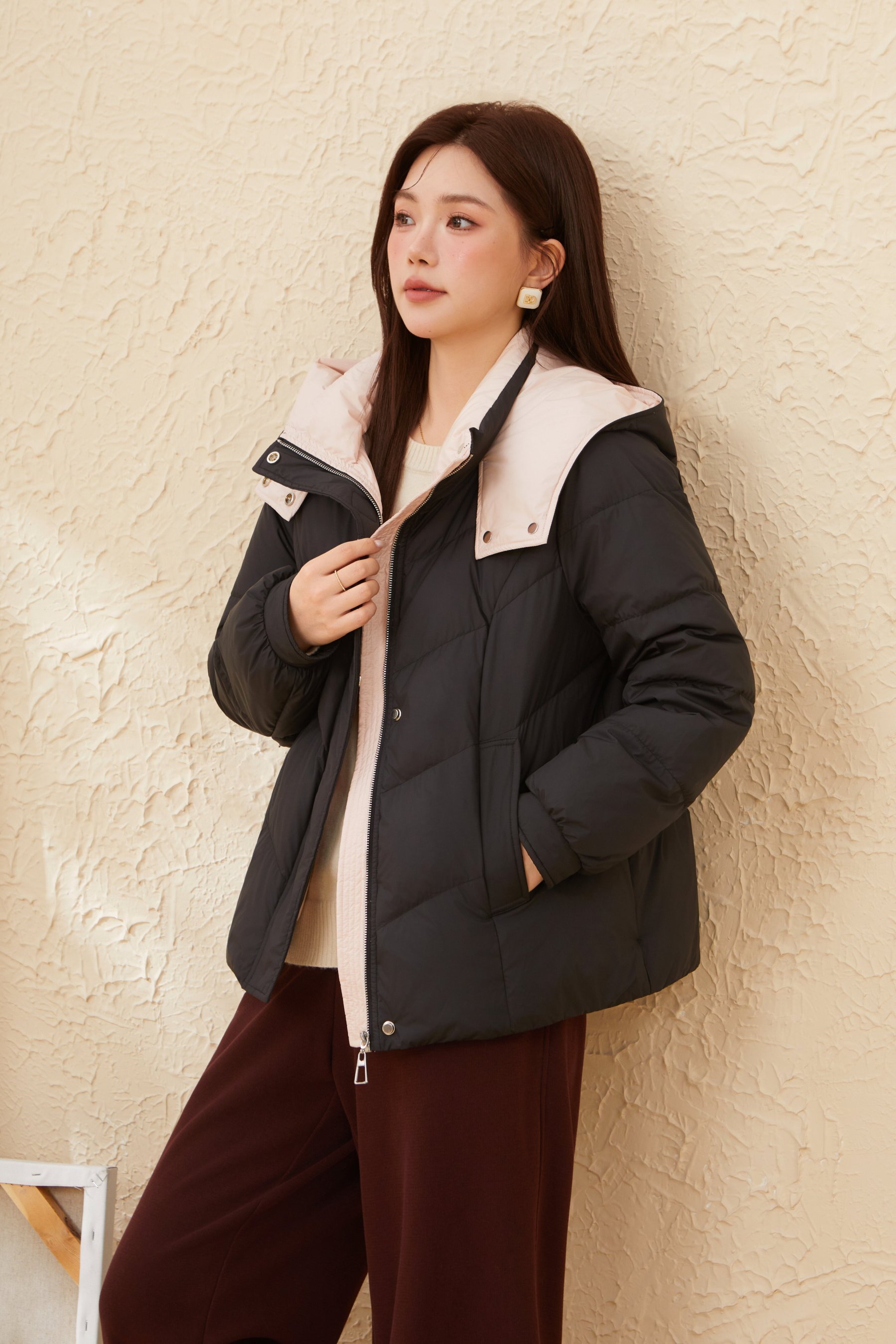 Contrast Color Hooded 90 White Duck Down Down Jacket EDY6020