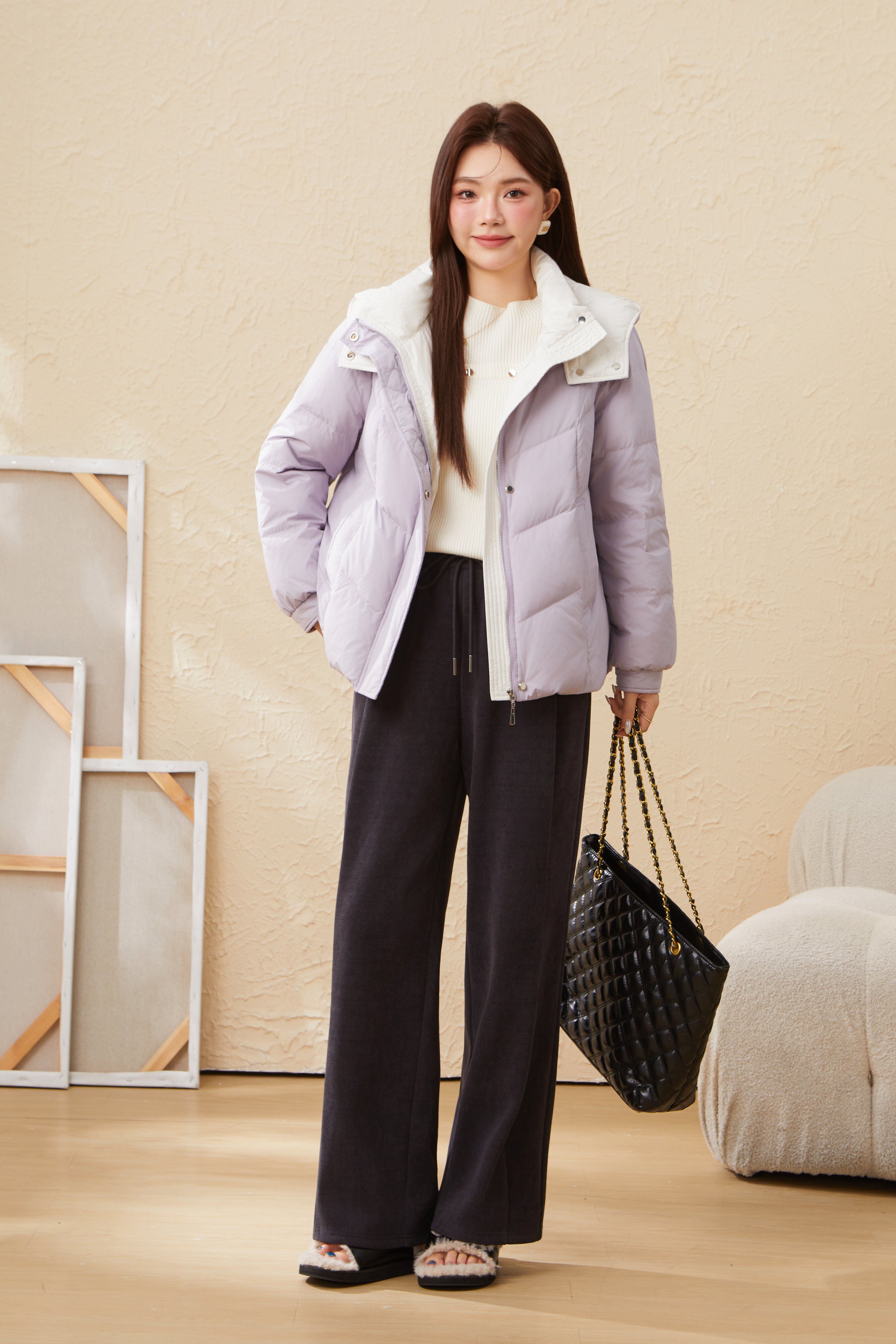 Contrast Color Hooded 90 White Duck Down Down Jacket EDY6020