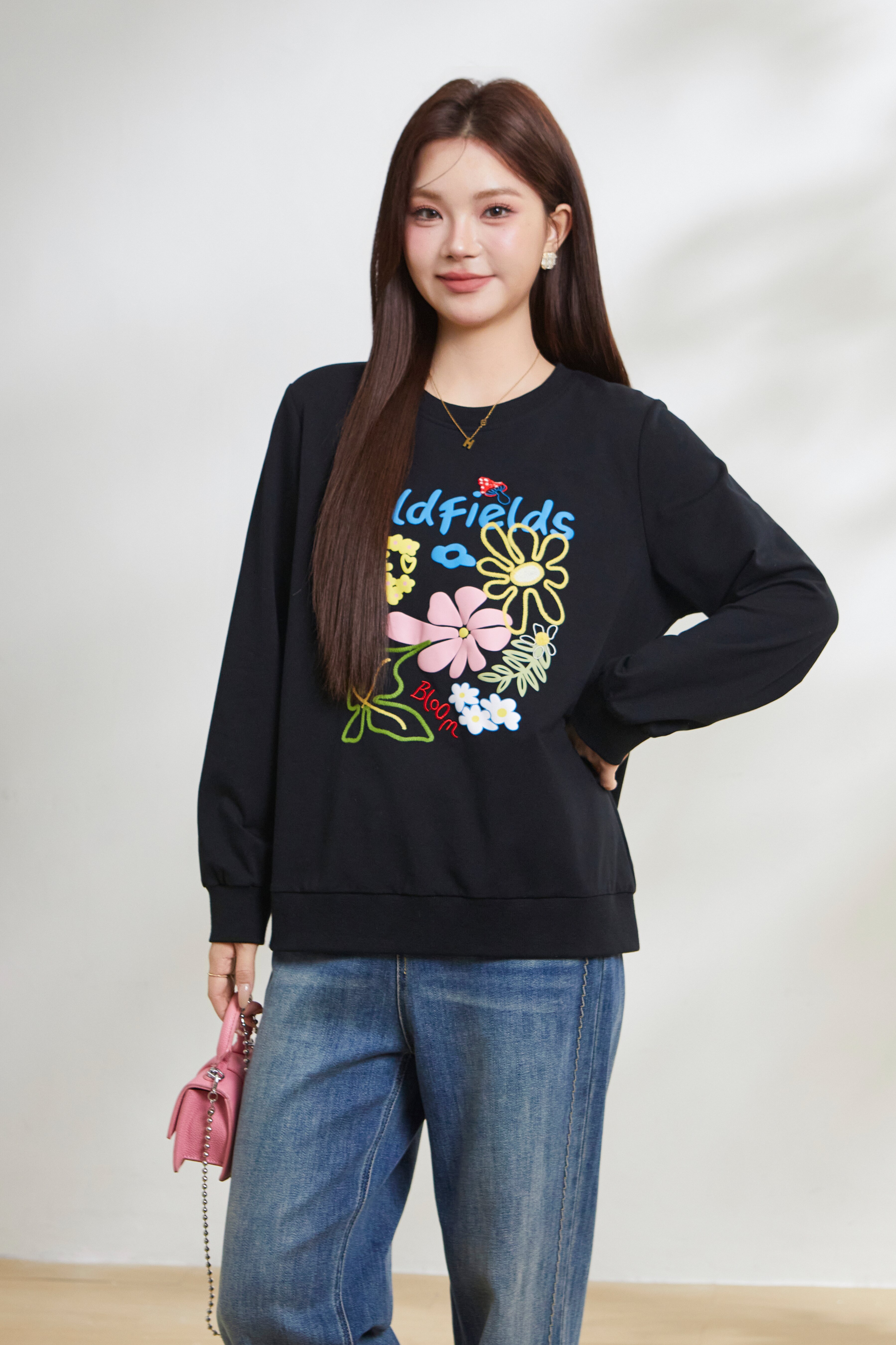 Embroidered printed knitted sweatshirt FCZ6961