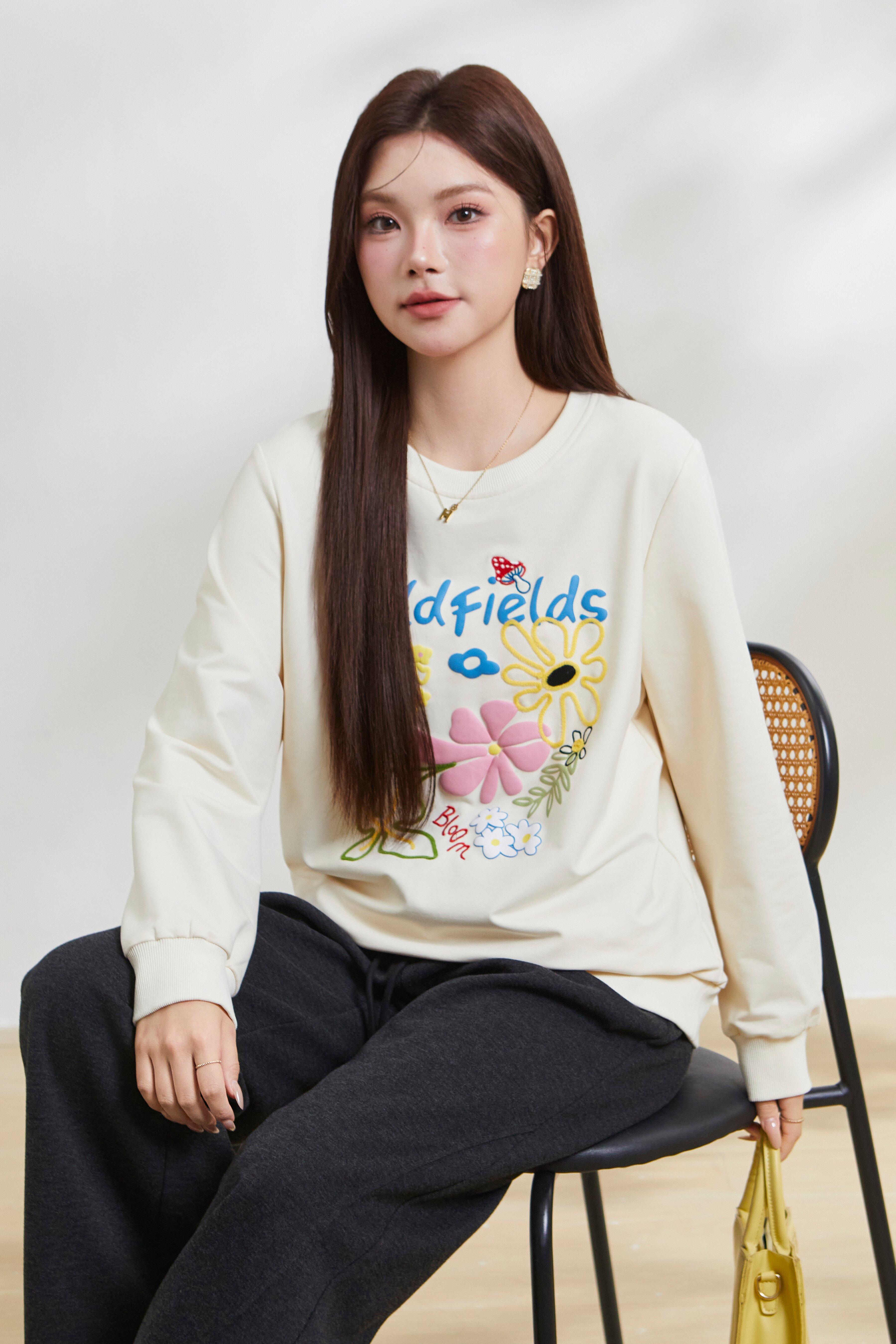 Embroidered printed knitted sweatshirt FCZ6961