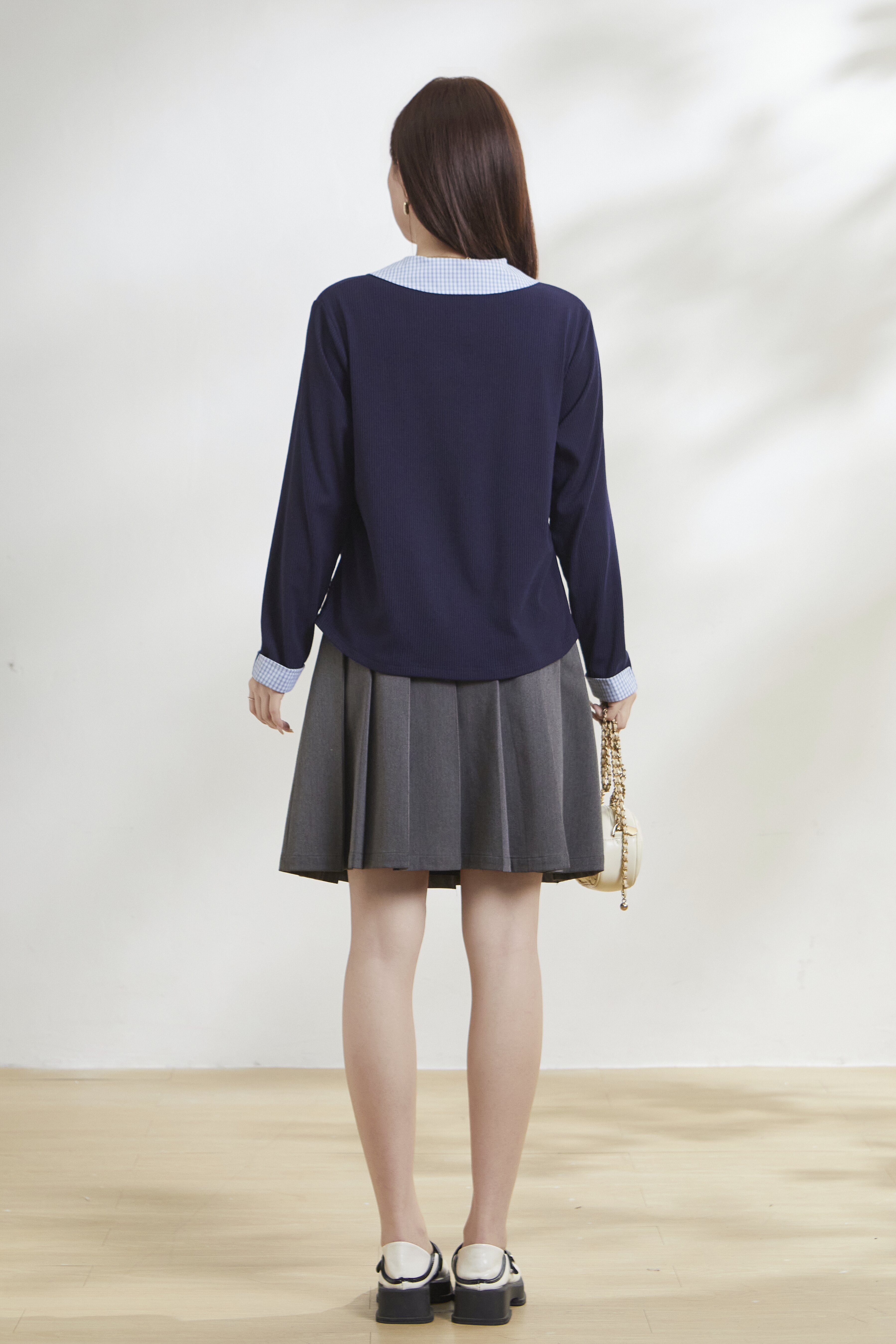 Youthful Knit Ribbed Patchwork Plaid Shirt FCA6860