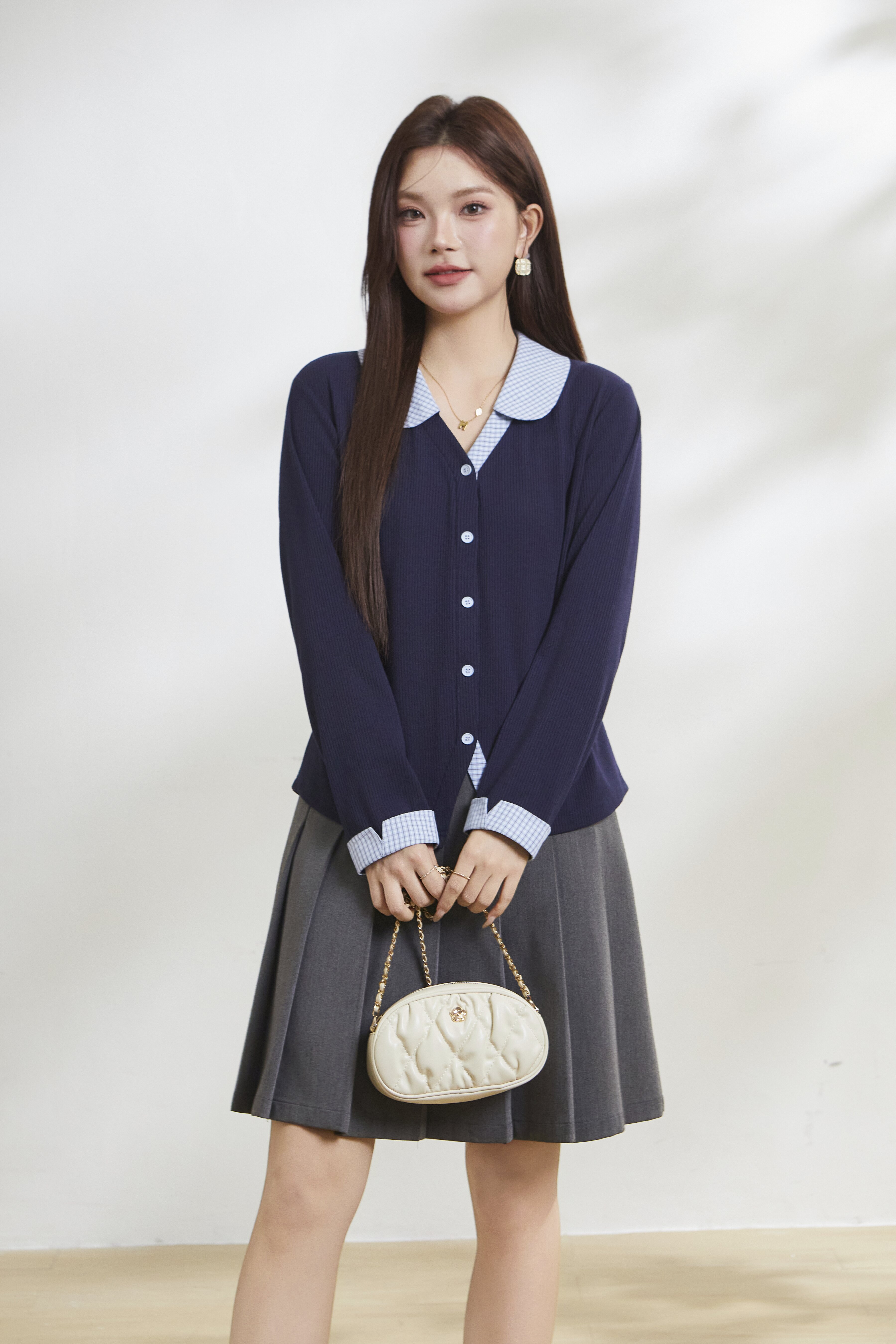 Youthful Knit Ribbed Patchwork Plaid Shirt FCA6860