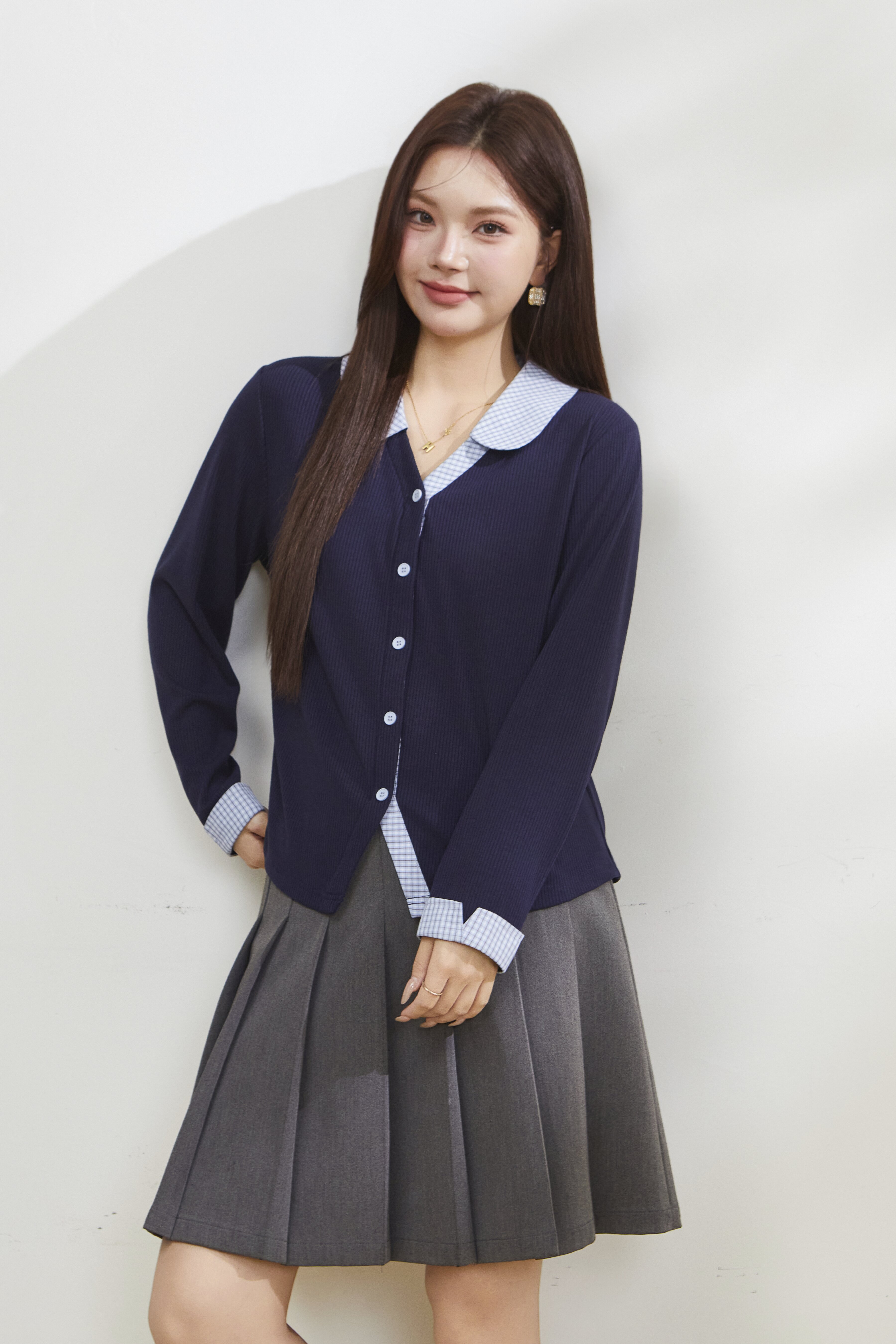 Youthful Knit Ribbed Patchwork Plaid Shirt FCA6860