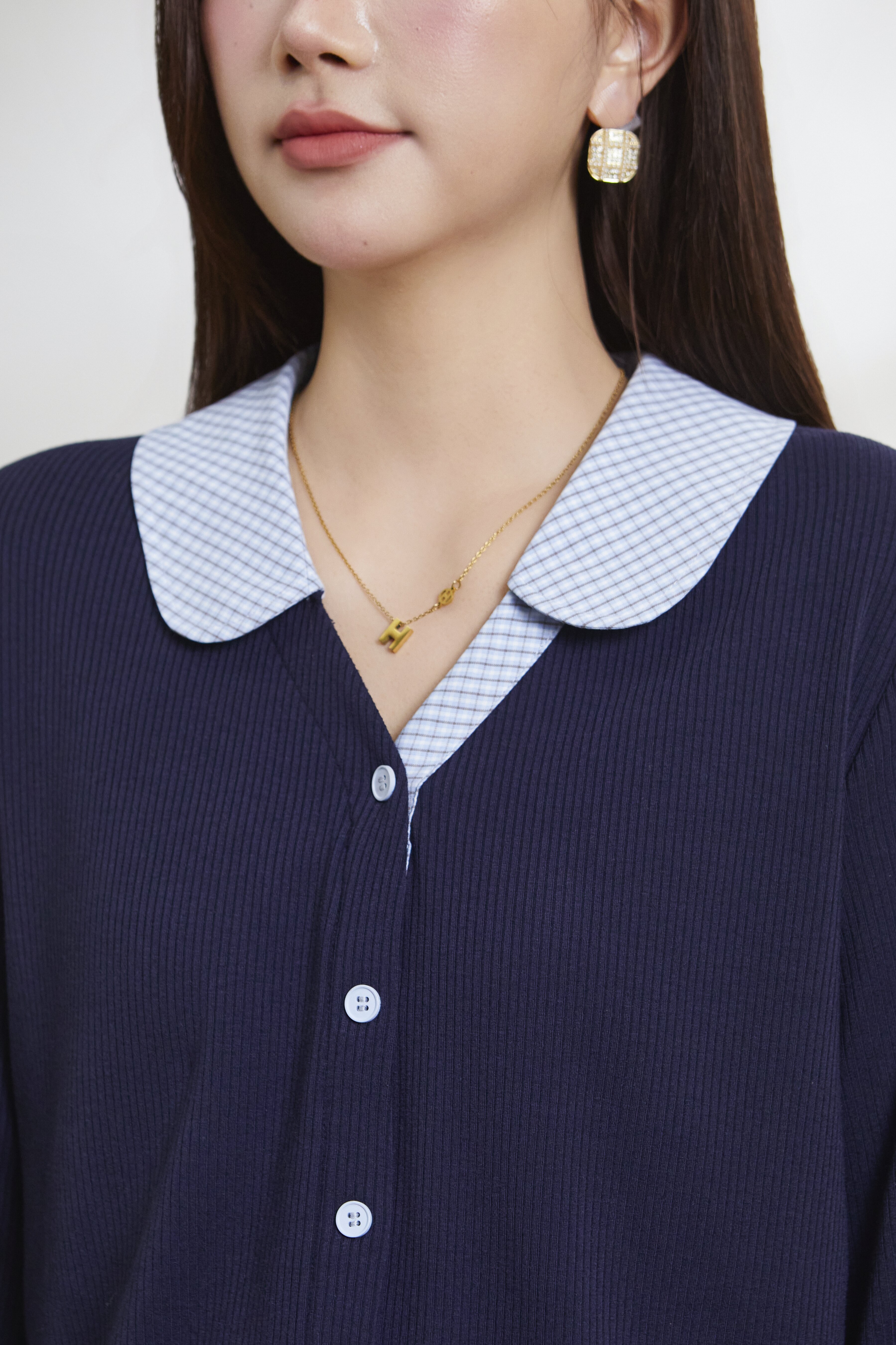 Youthful Knit Ribbed Patchwork Plaid Shirt FCA6860