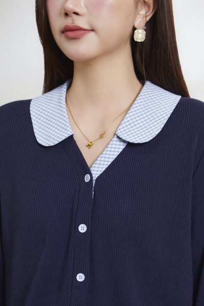 Youthful Knit Ribbed Patchwork Plaid Shirt FCA6860