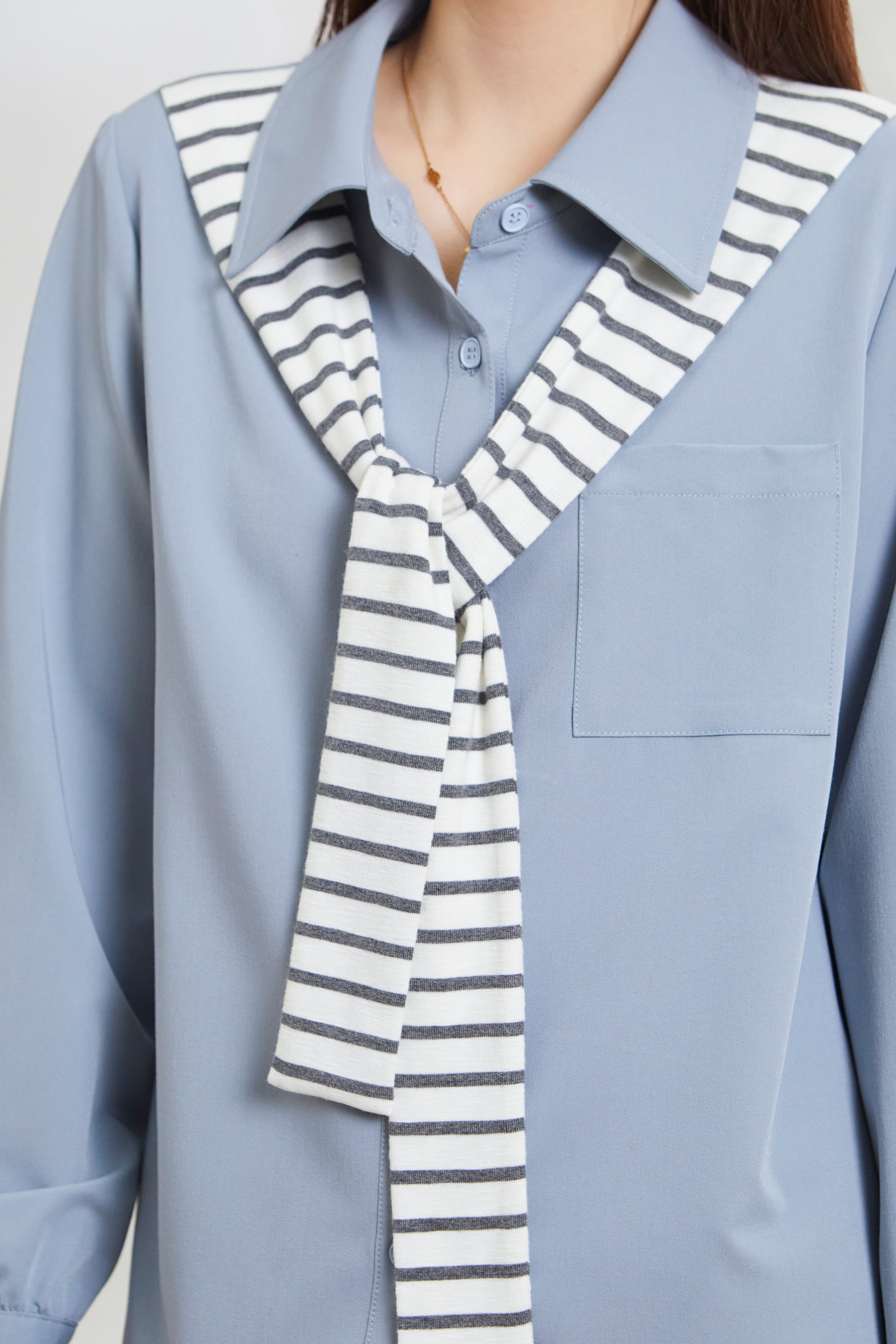 Fake Two-Piece Striped Shawl Shirt FCA6916