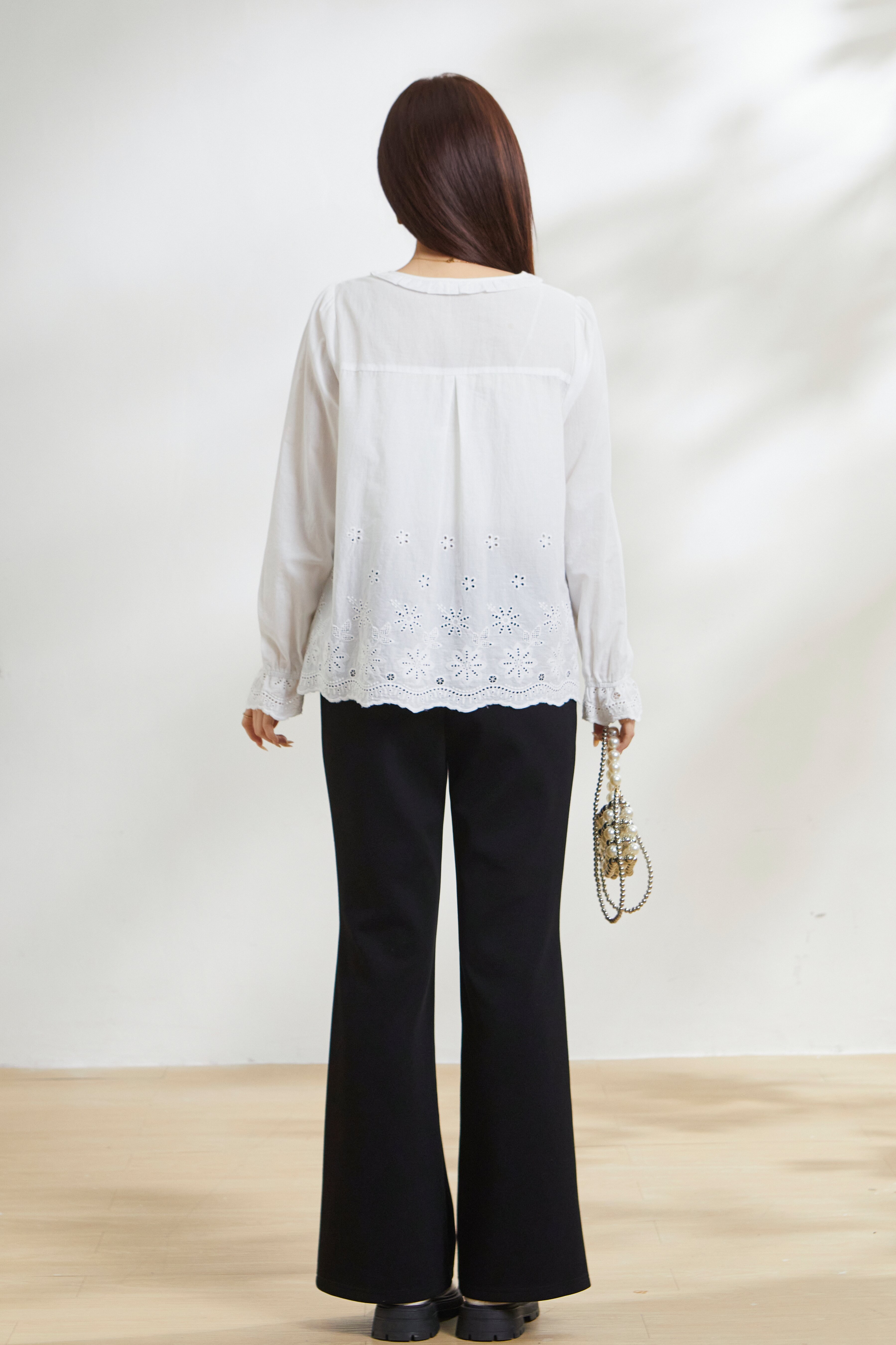All-cotton ruffled lace blouse FCA6928