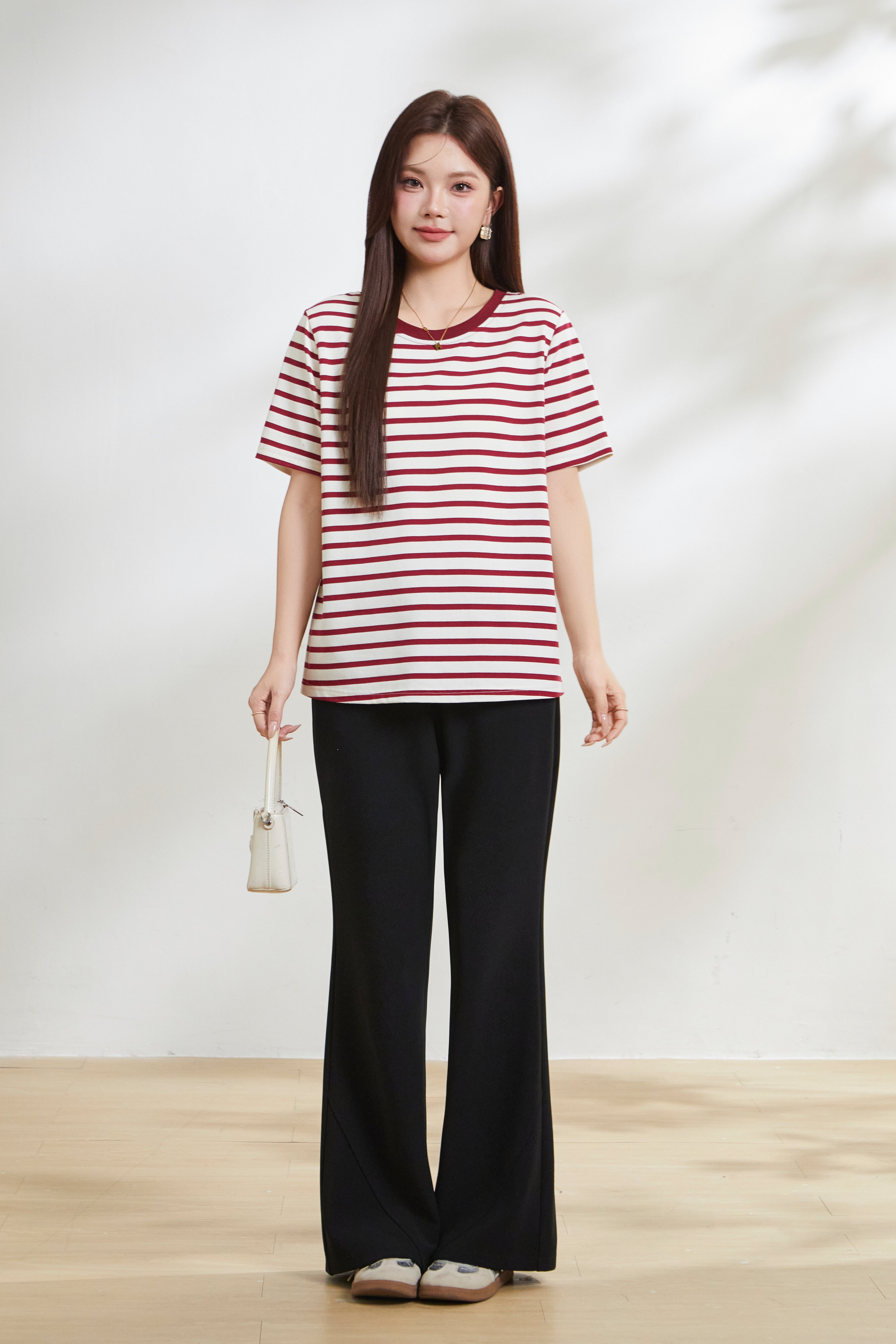 Round-neck knitted striped T-shirt FCZ6986