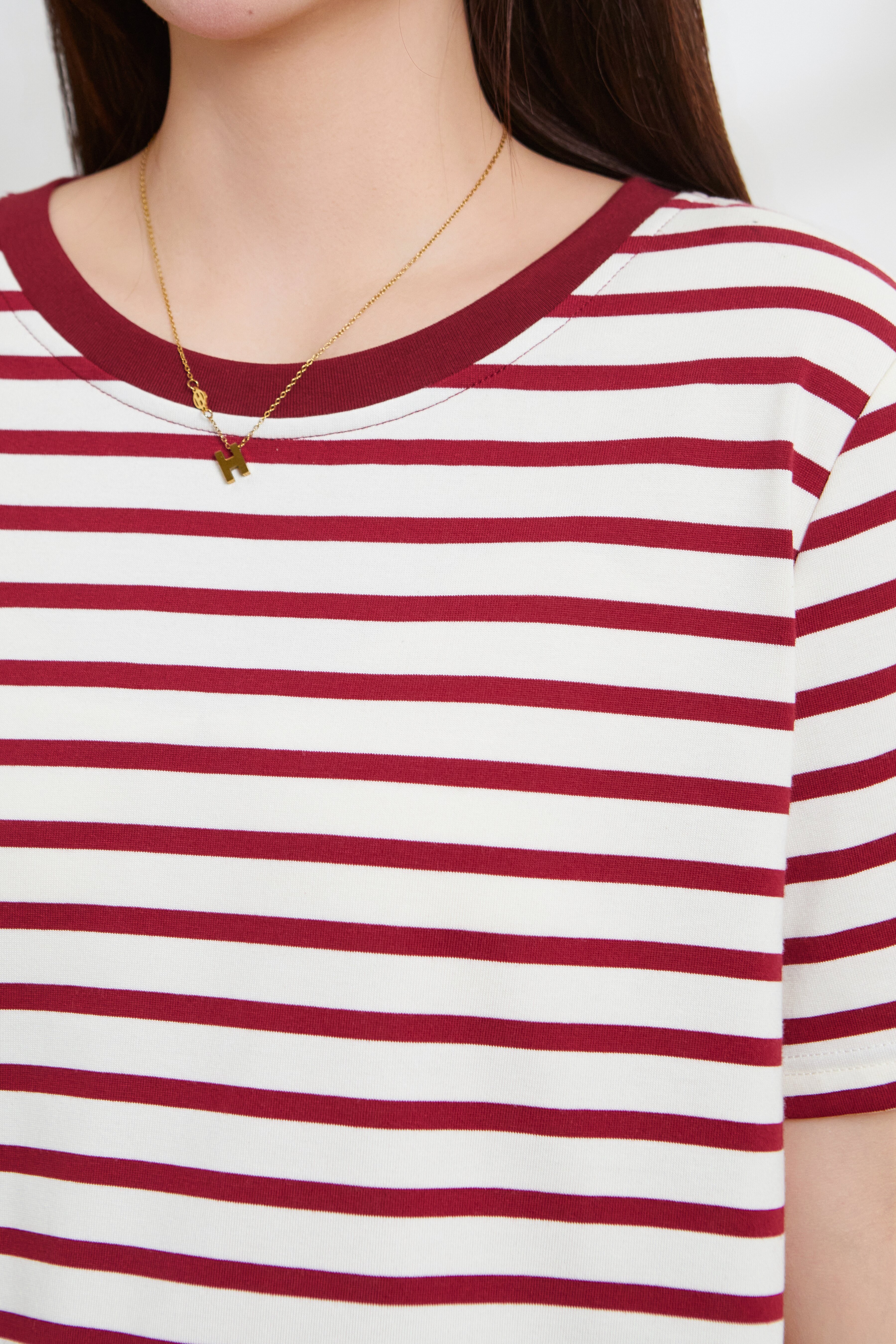 Round-neck knitted striped T-shirt FCZ6986