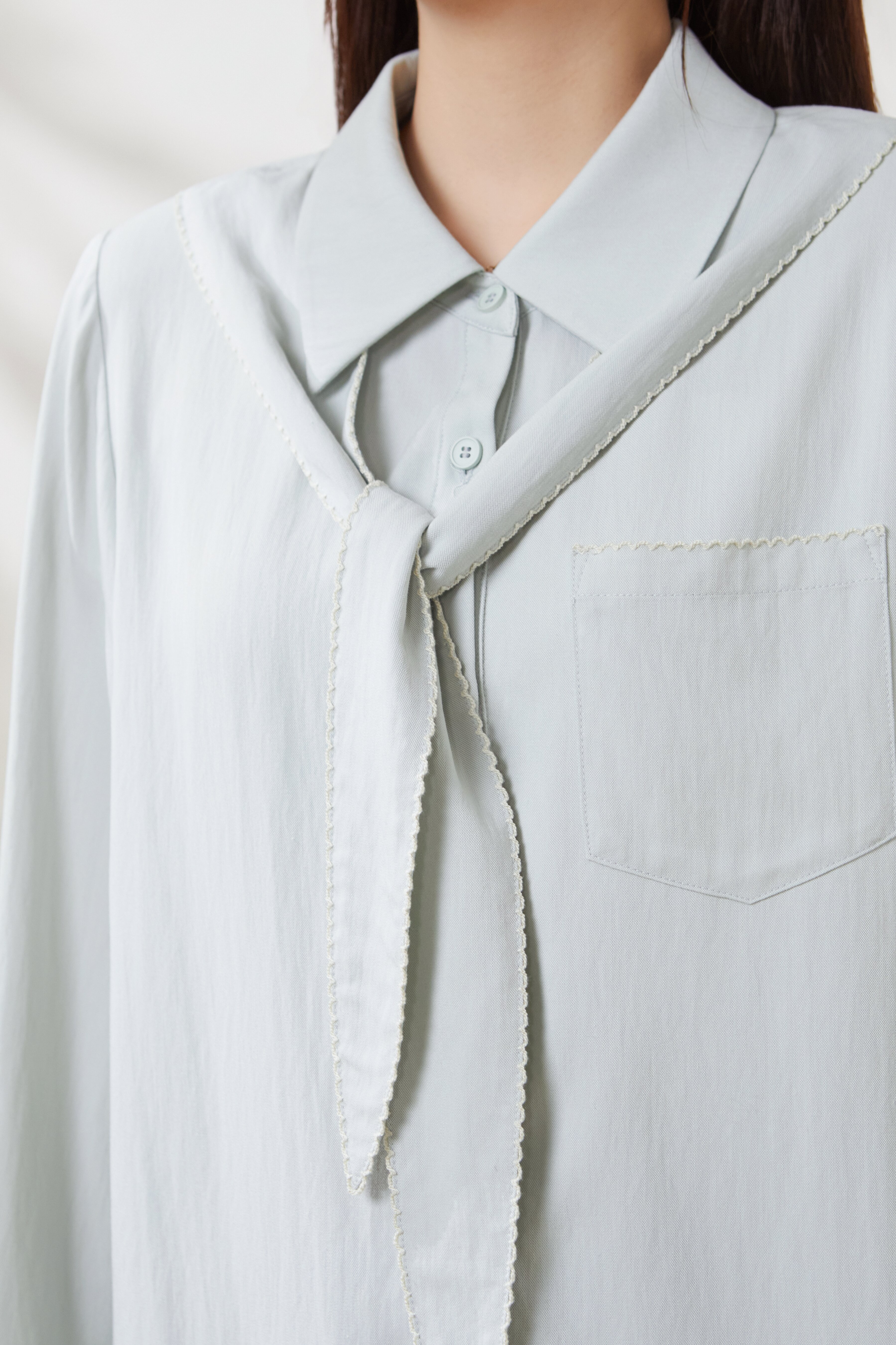 Imitation Cotton-Linen Scarf Collar Shirt FCA6978