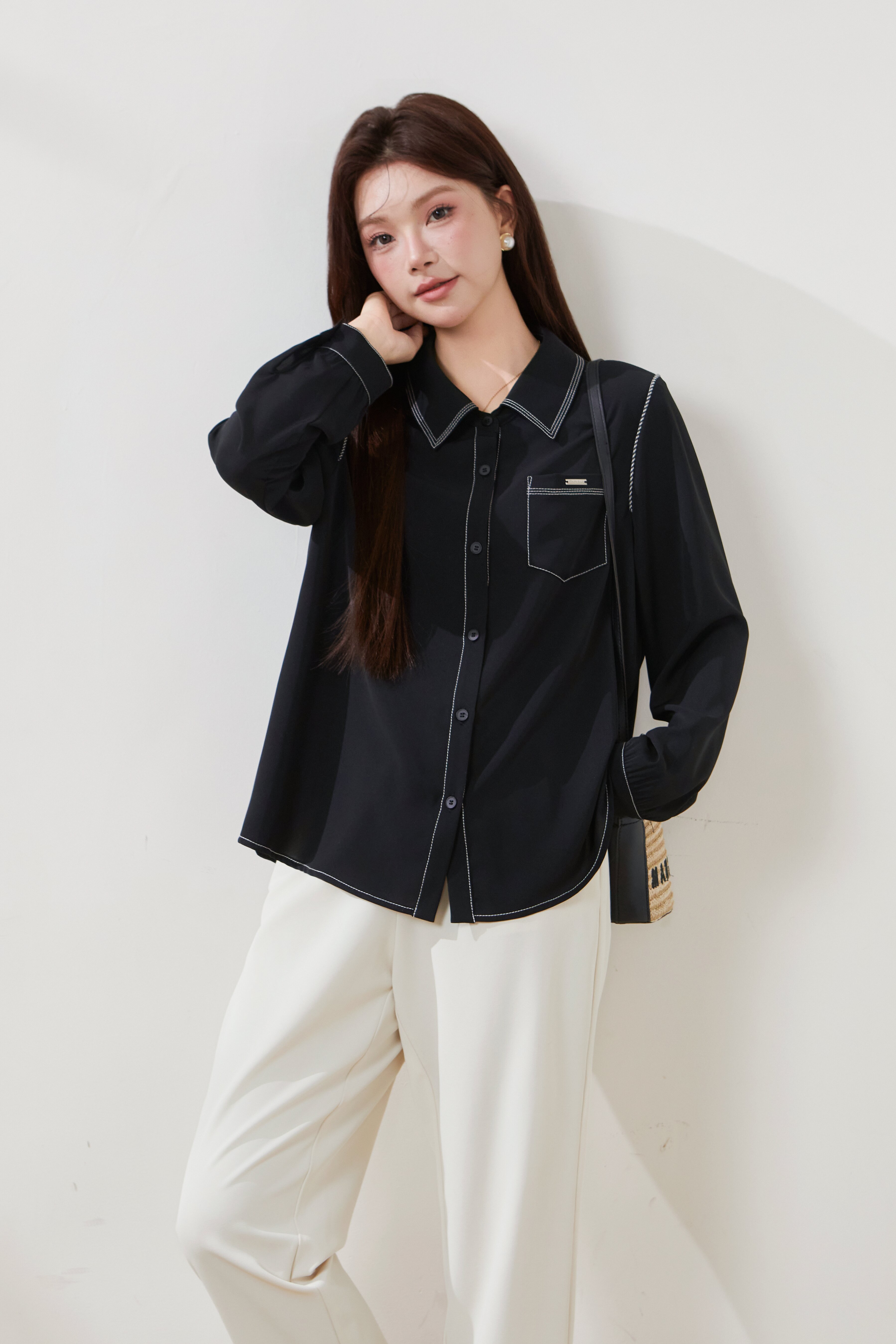 Two-tone contrast stitching high-end casual shirt FCA6980