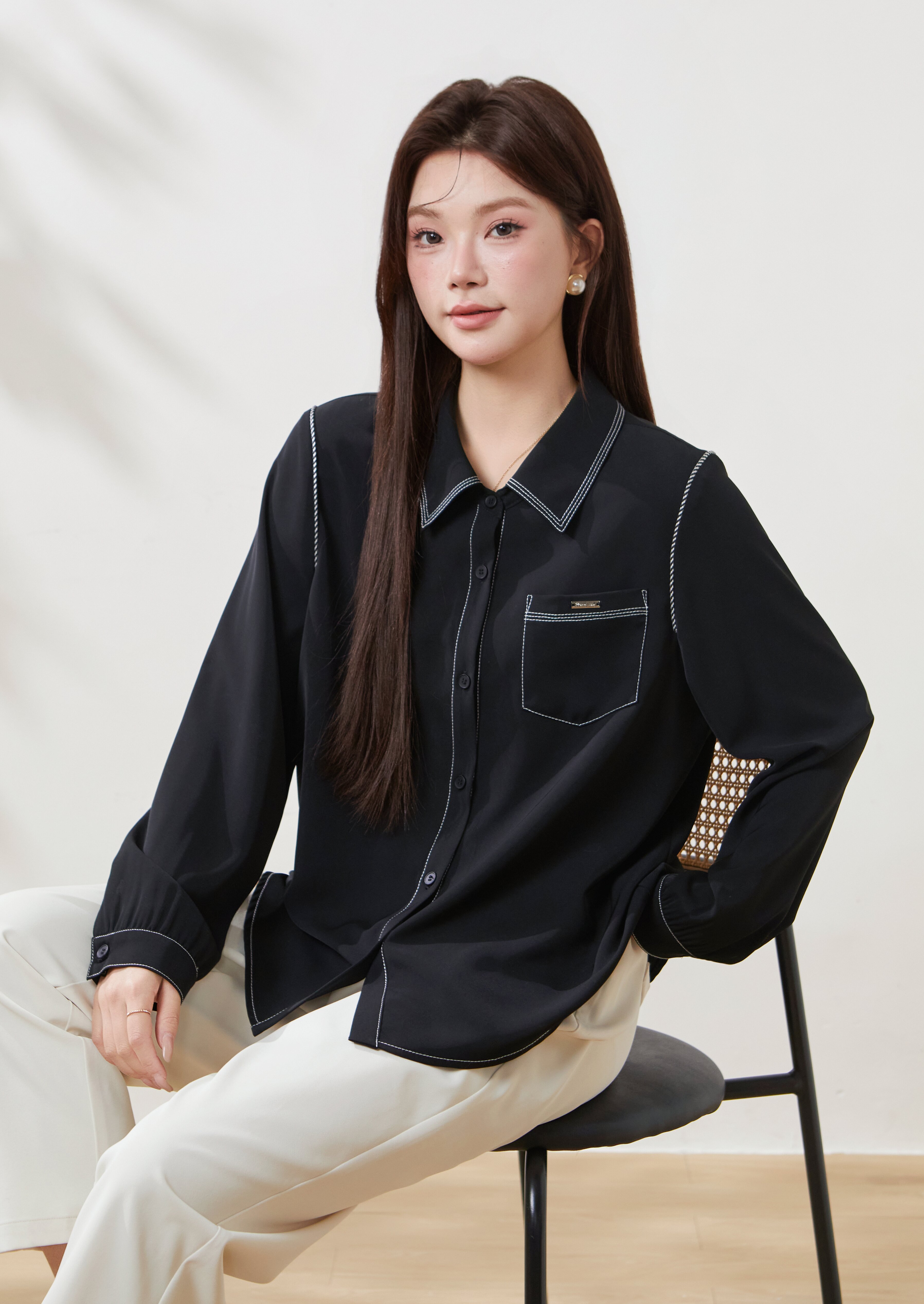 Two-tone contrast stitching high-end casual shirt FCA6980