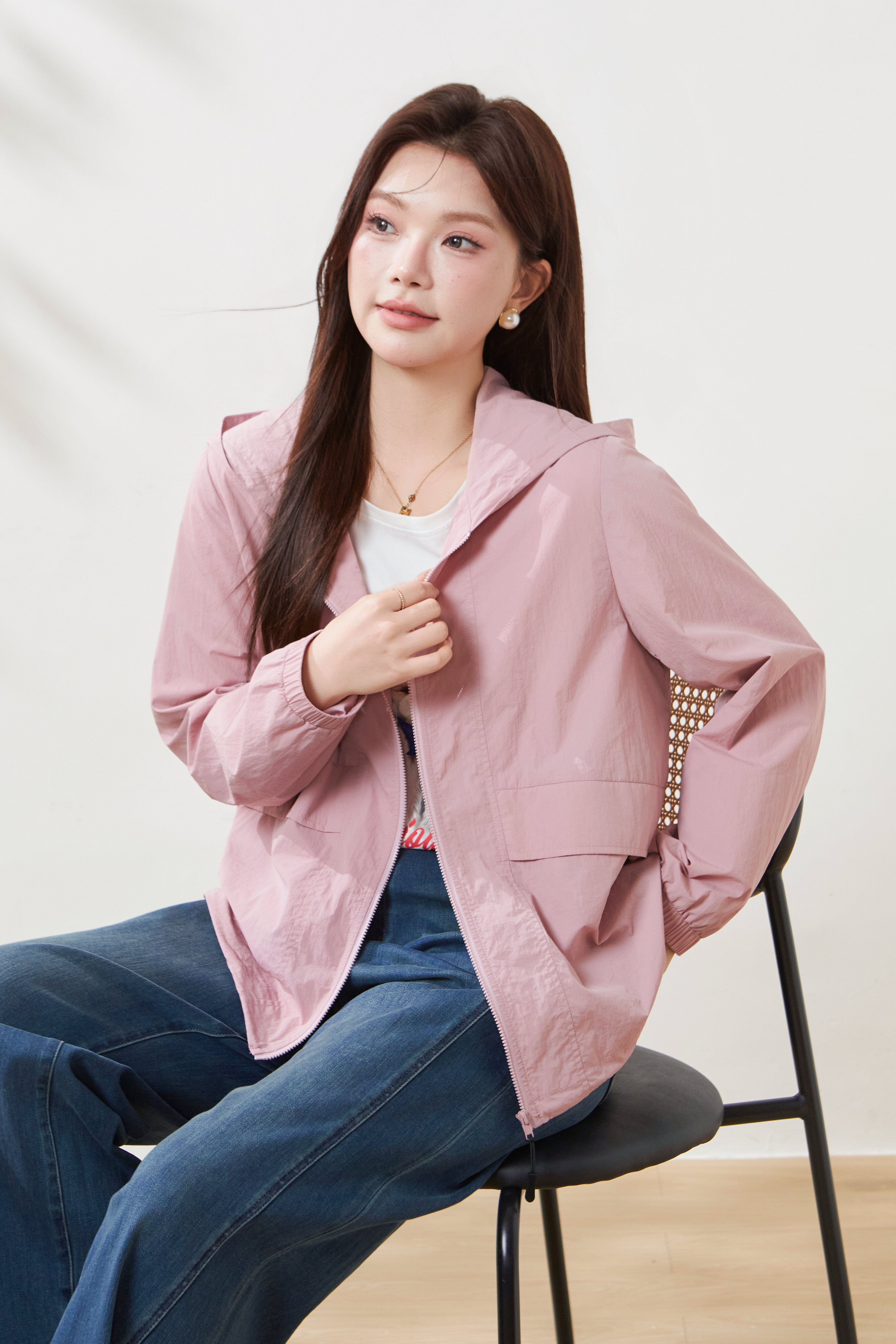 Drawstring hem hooded sun protection jacket FCW7002