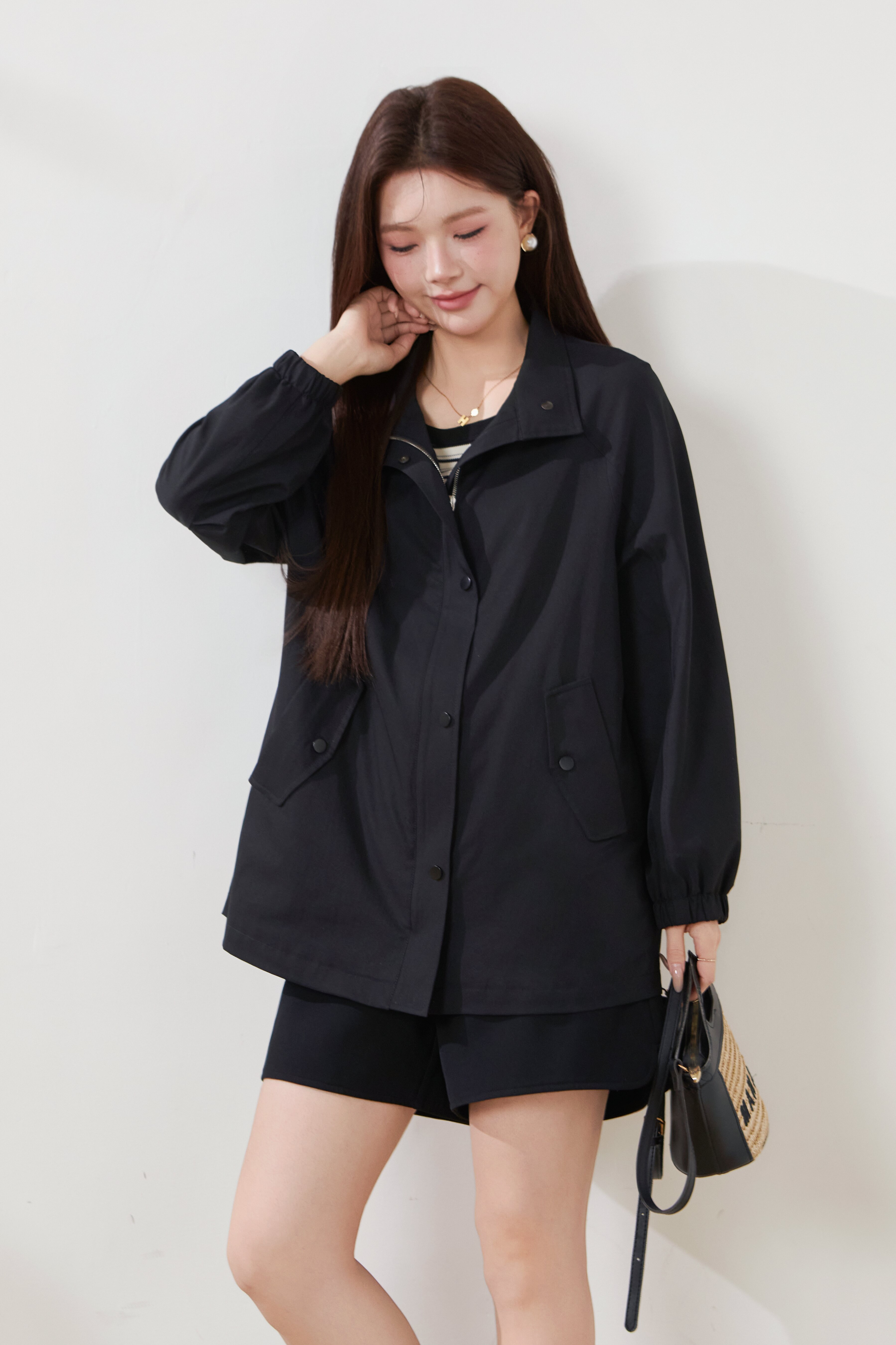 Mid-length stand-collar trench coat FCW6886