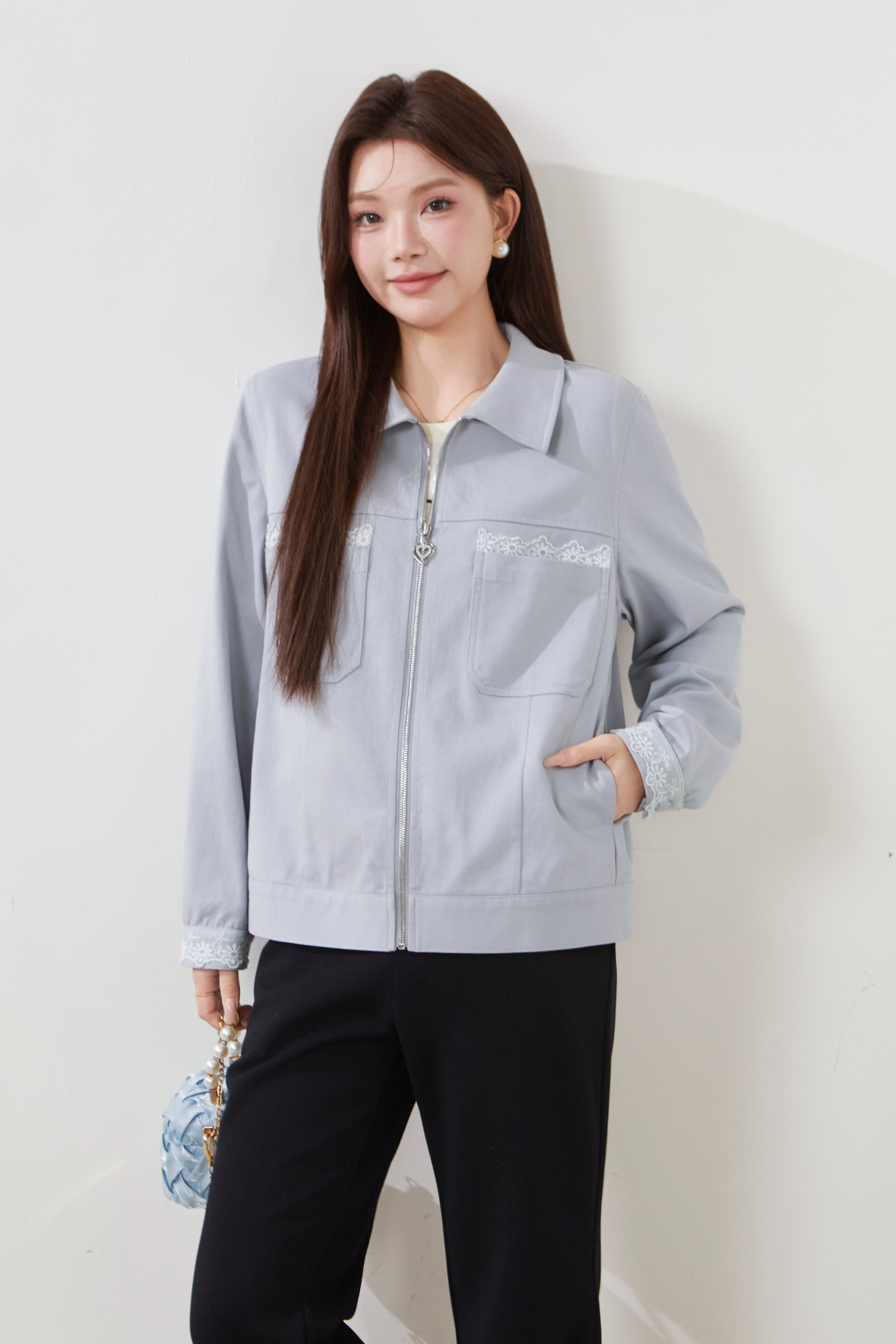 Lace Patchwork Tencel Cotton Thin Jacket FCW6930