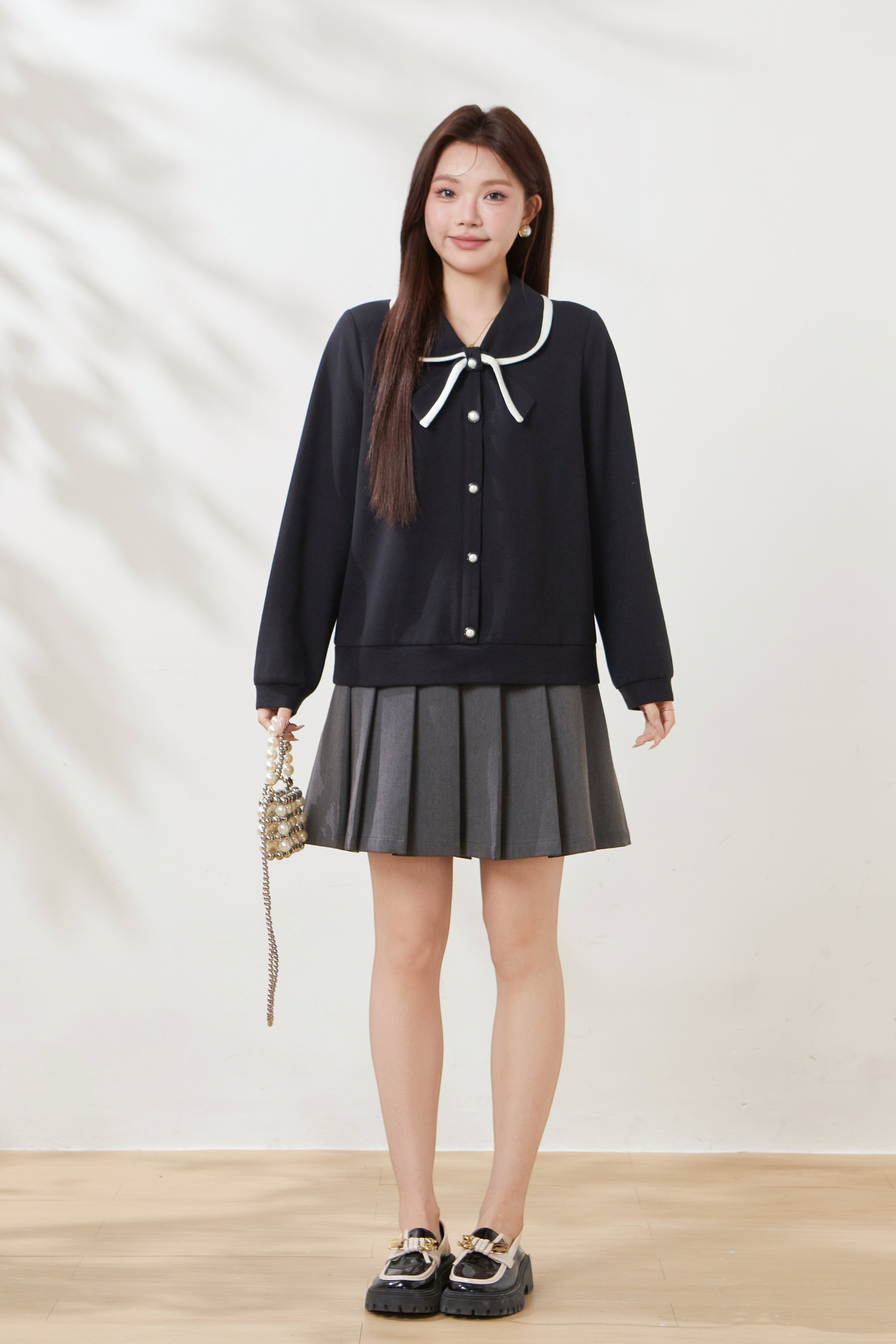 Two-tone bow-tie long-sleeve sweatshirt FCZ6957