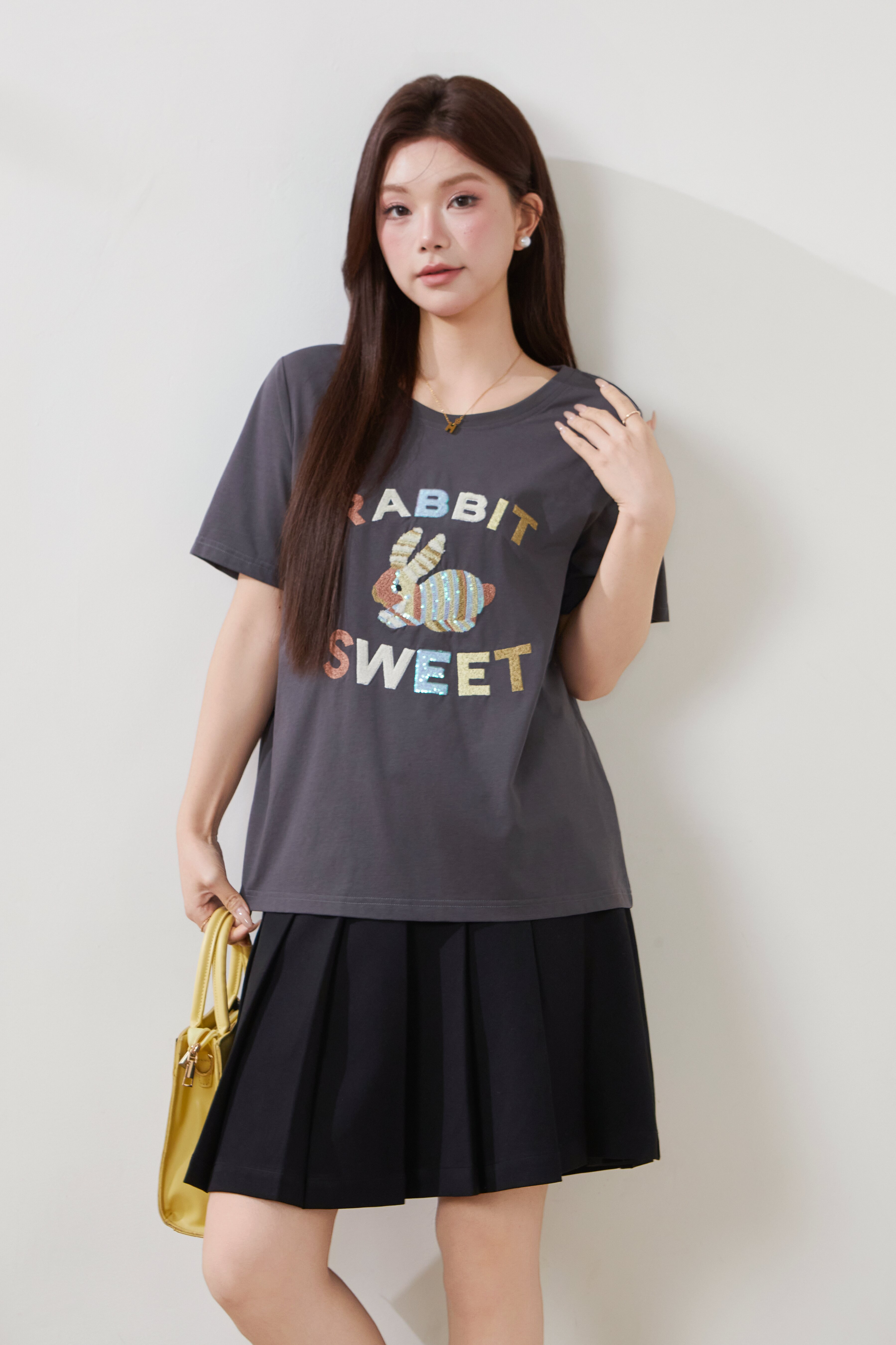 High-end three-dimensional fur embroidered knitted T-shirt FXZ7073