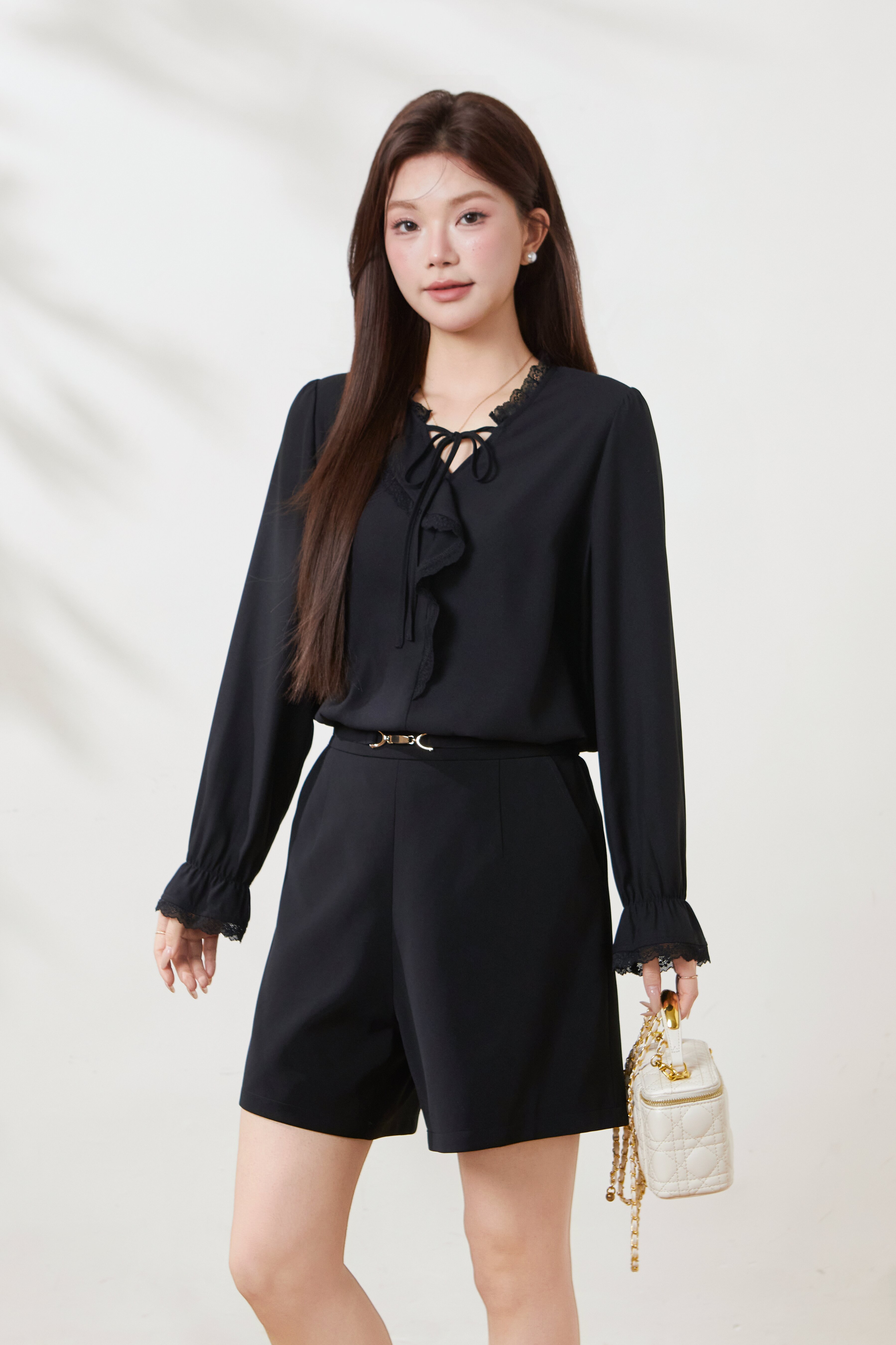 Sweet Hollowed-Out Ruffle V-Neck Blouse FCA6923