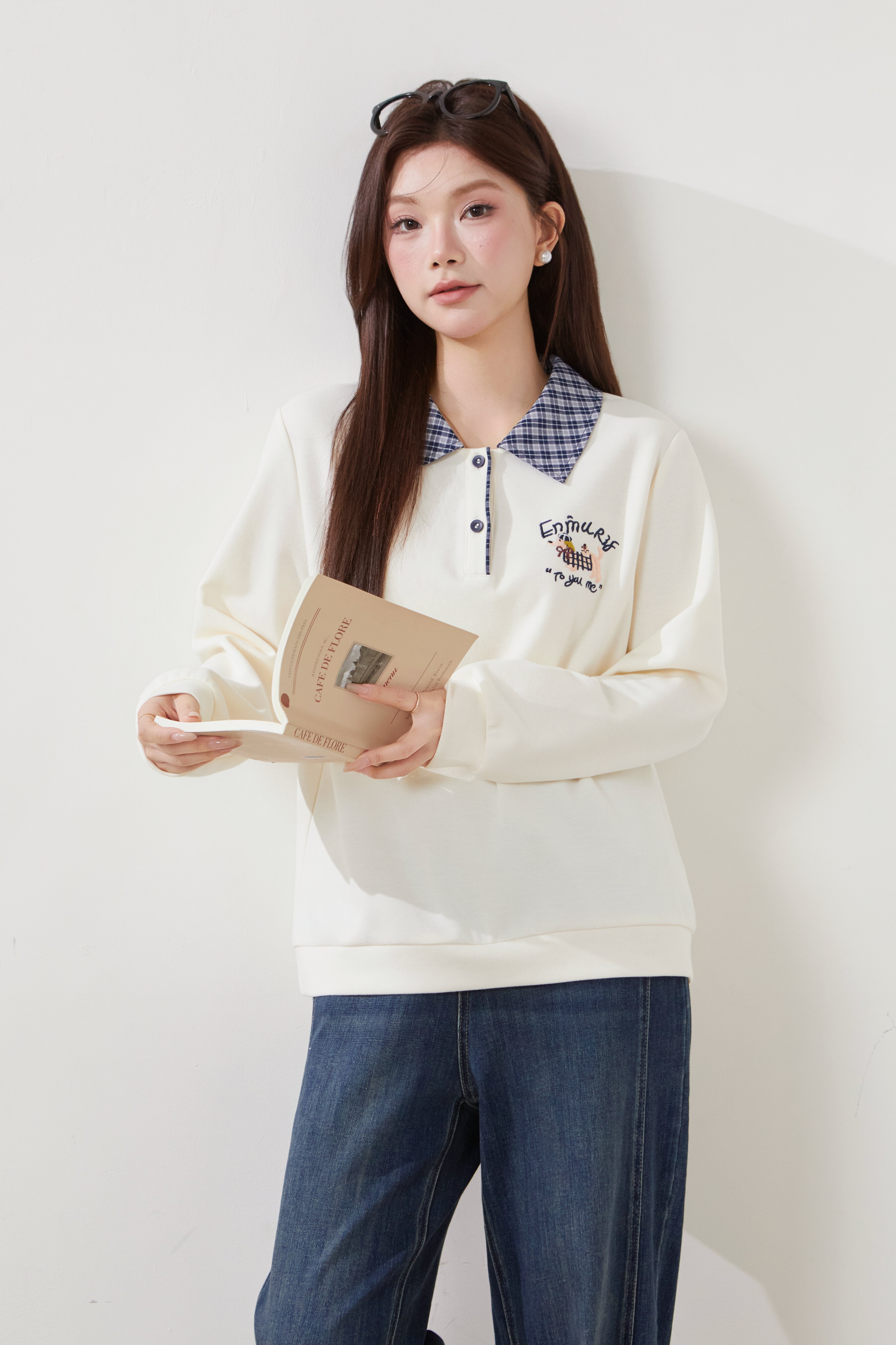 Fake two-piece color-blocked POLO collar sweatshirt FCZ6990