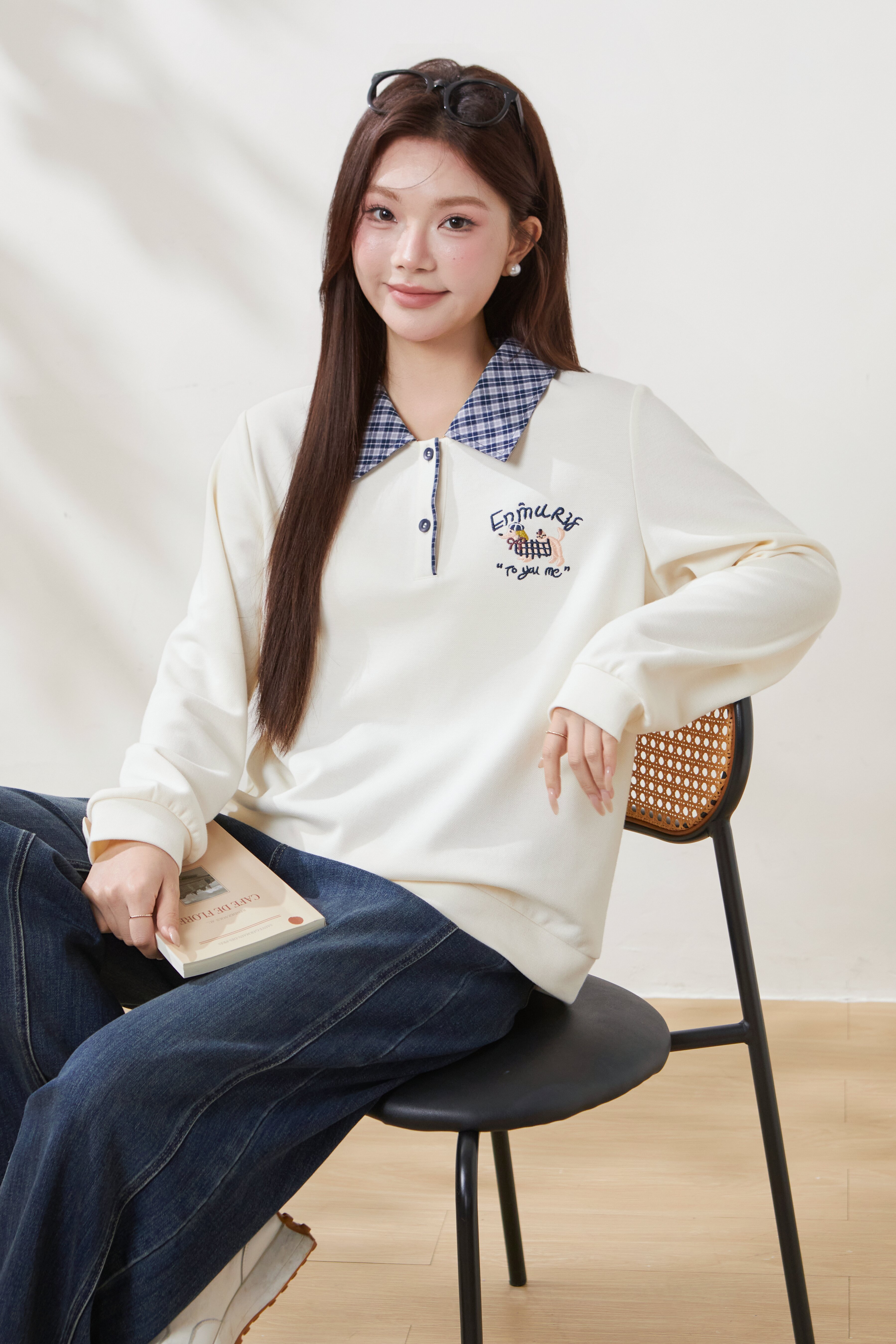 Fake two-piece color-blocked POLO collar sweatshirt FCZ6990