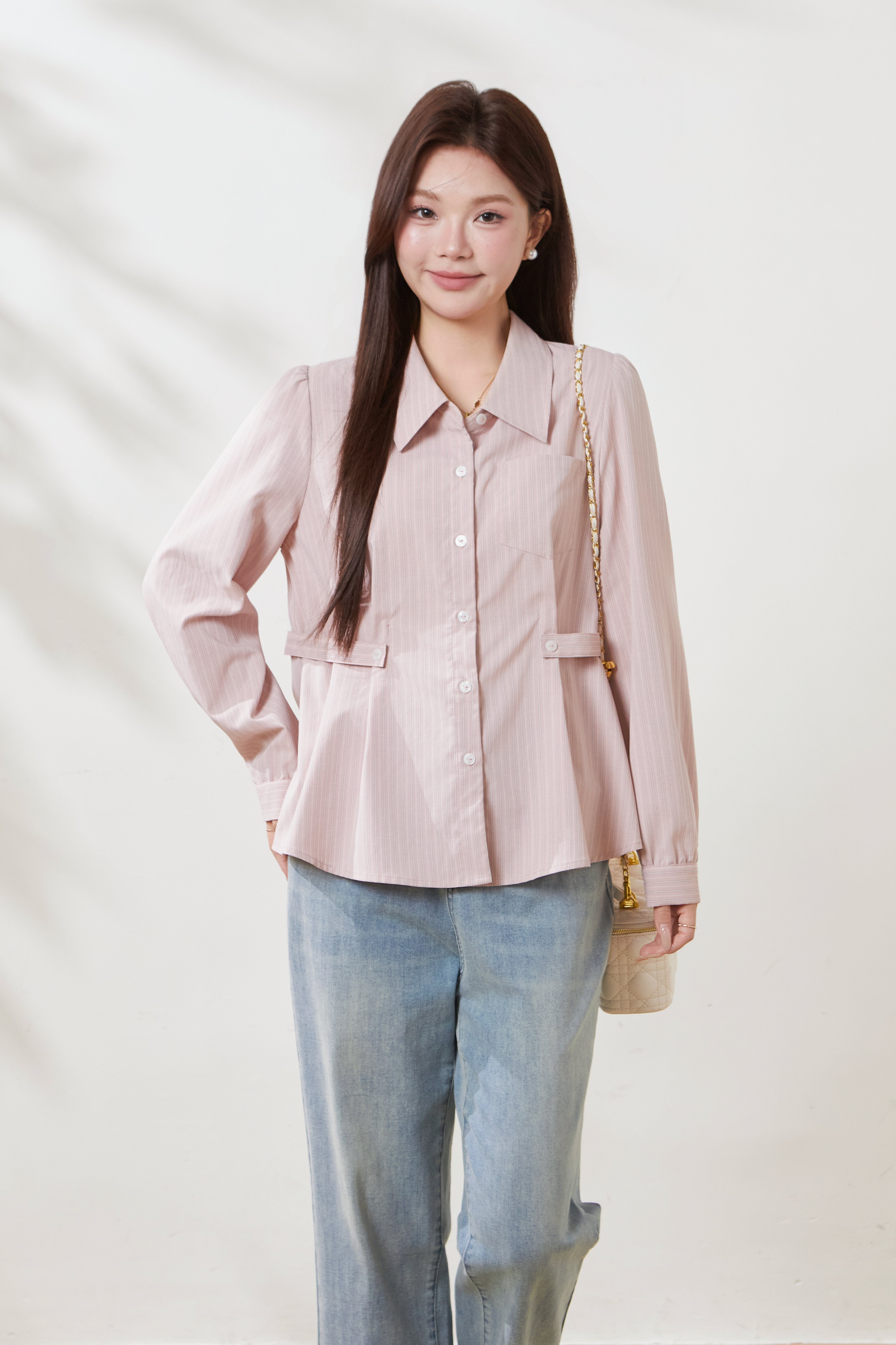 Waist-slimming versatile striped top FCA6979