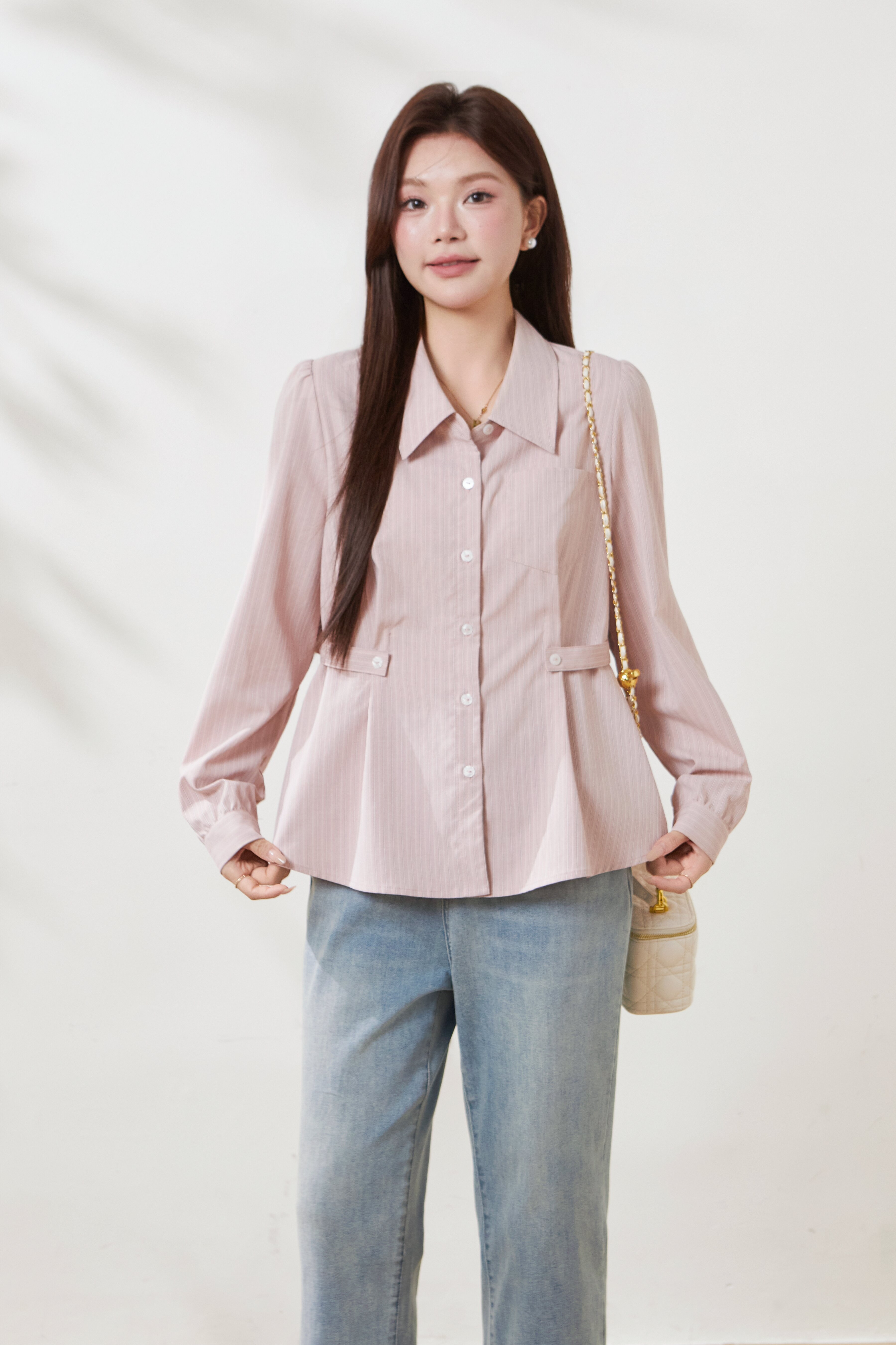 Waist-slimming versatile striped top FCA6979