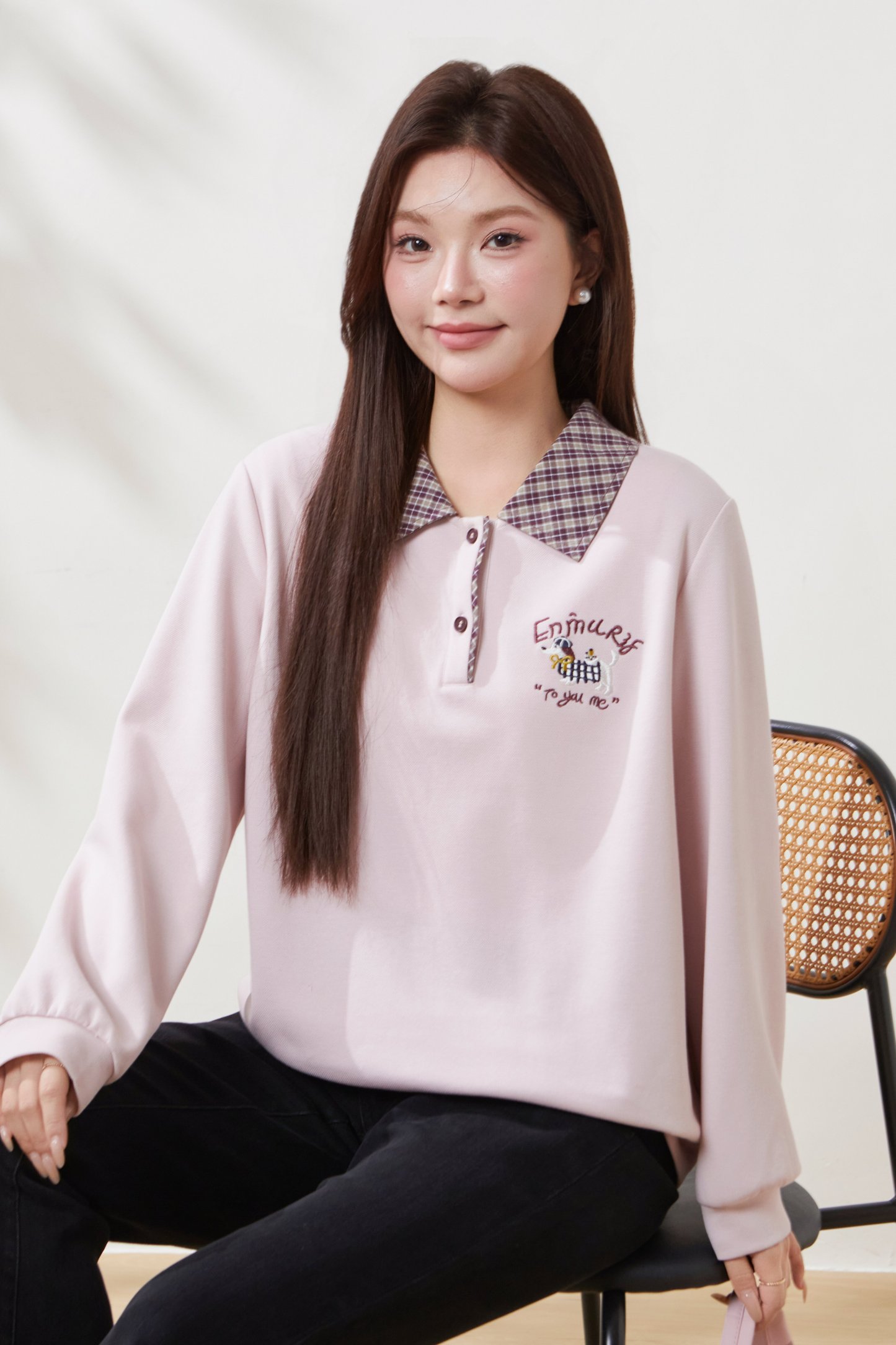 Fake two-piece color-blocked POLO collar sweatshirt FCZ6990