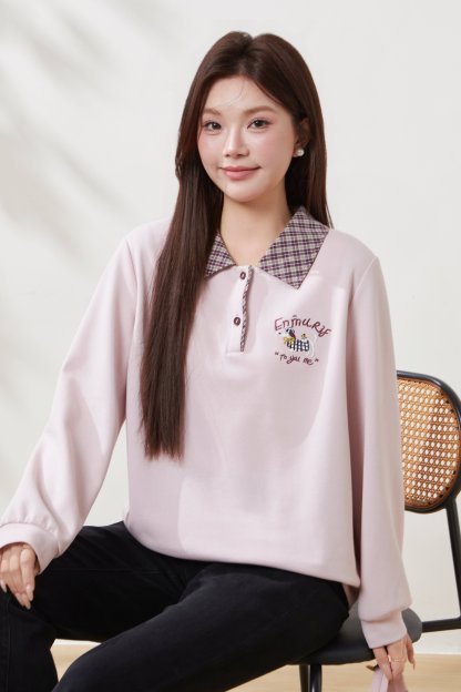 Fake two-piece color-blocked POLO collar sweatshirt FCZ6990
