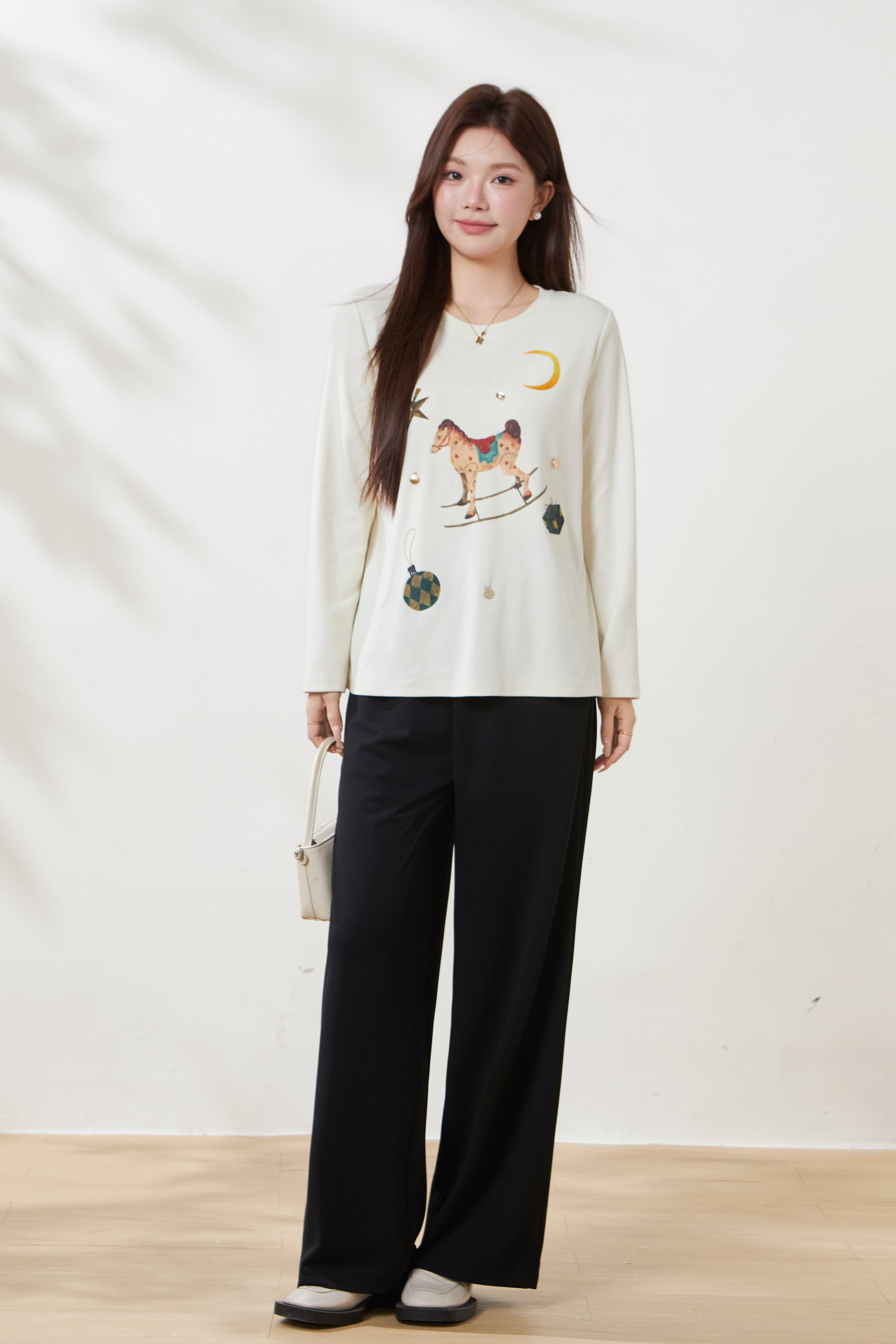 Loose-fitting, drapey knitted wide-leg casual pants FCK6921