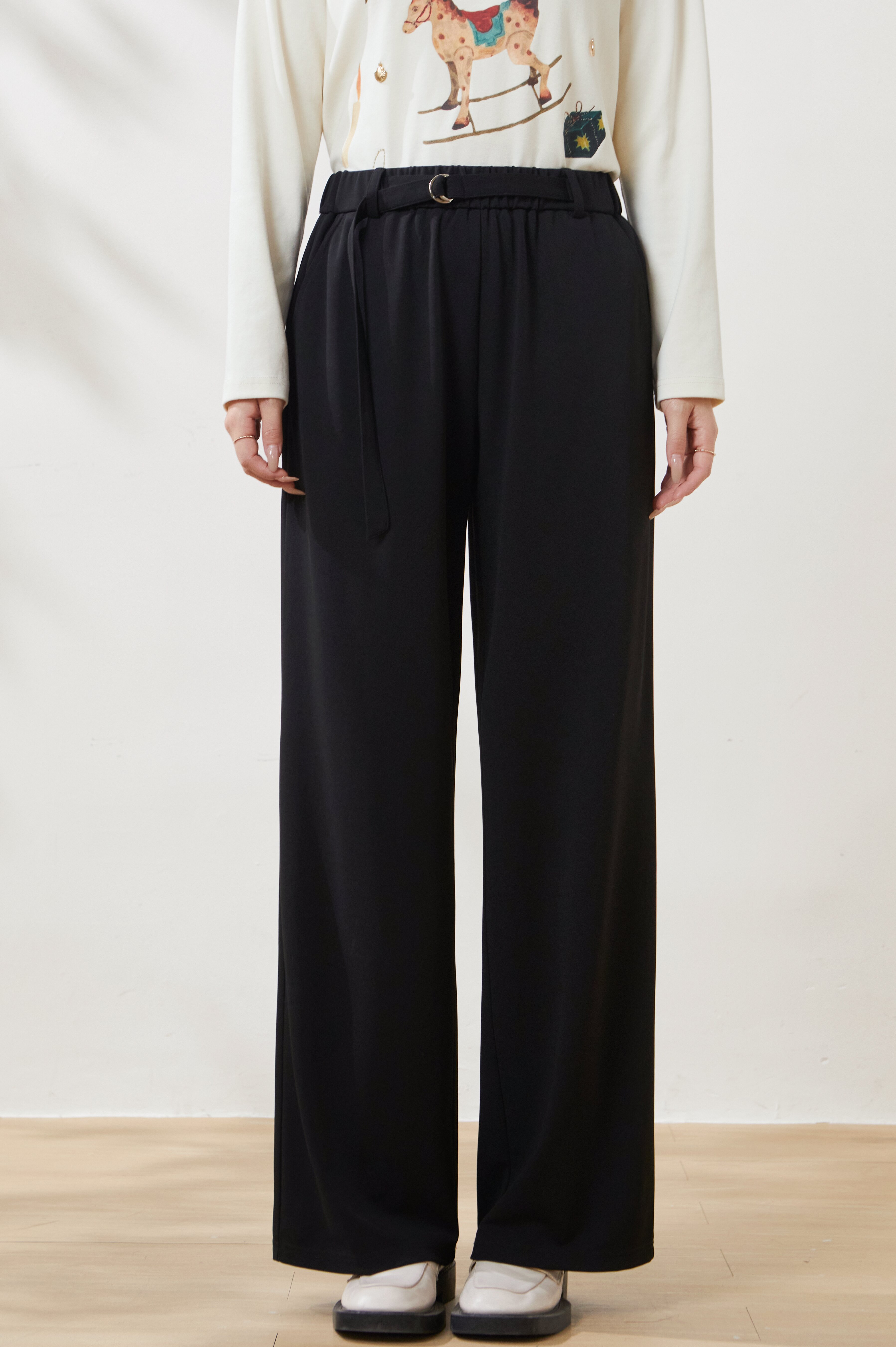 Loose-fitting, drapey knitted wide-leg casual pants FCK6921