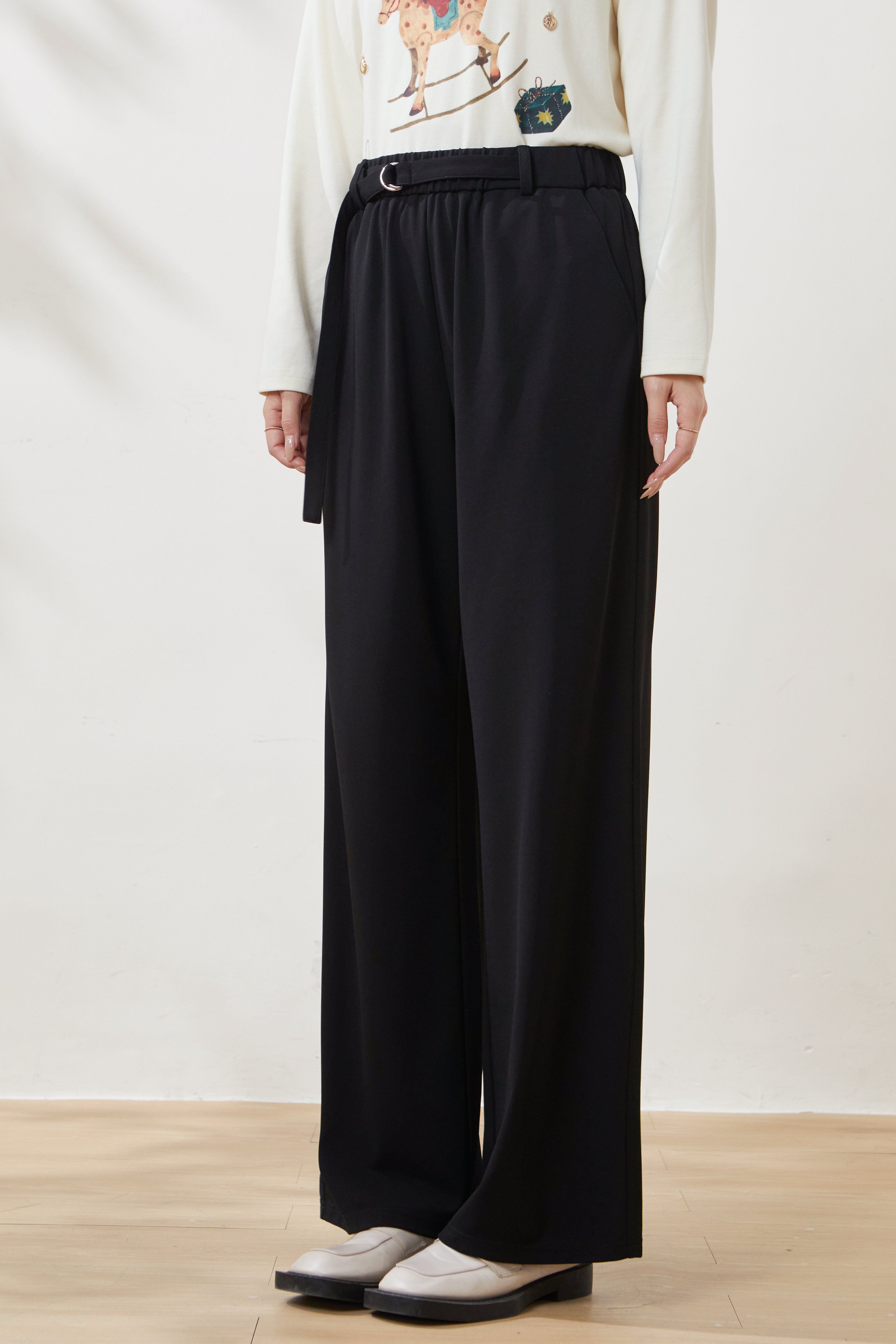 Loose-fitting, drapey knitted wide-leg casual pants FCK6921