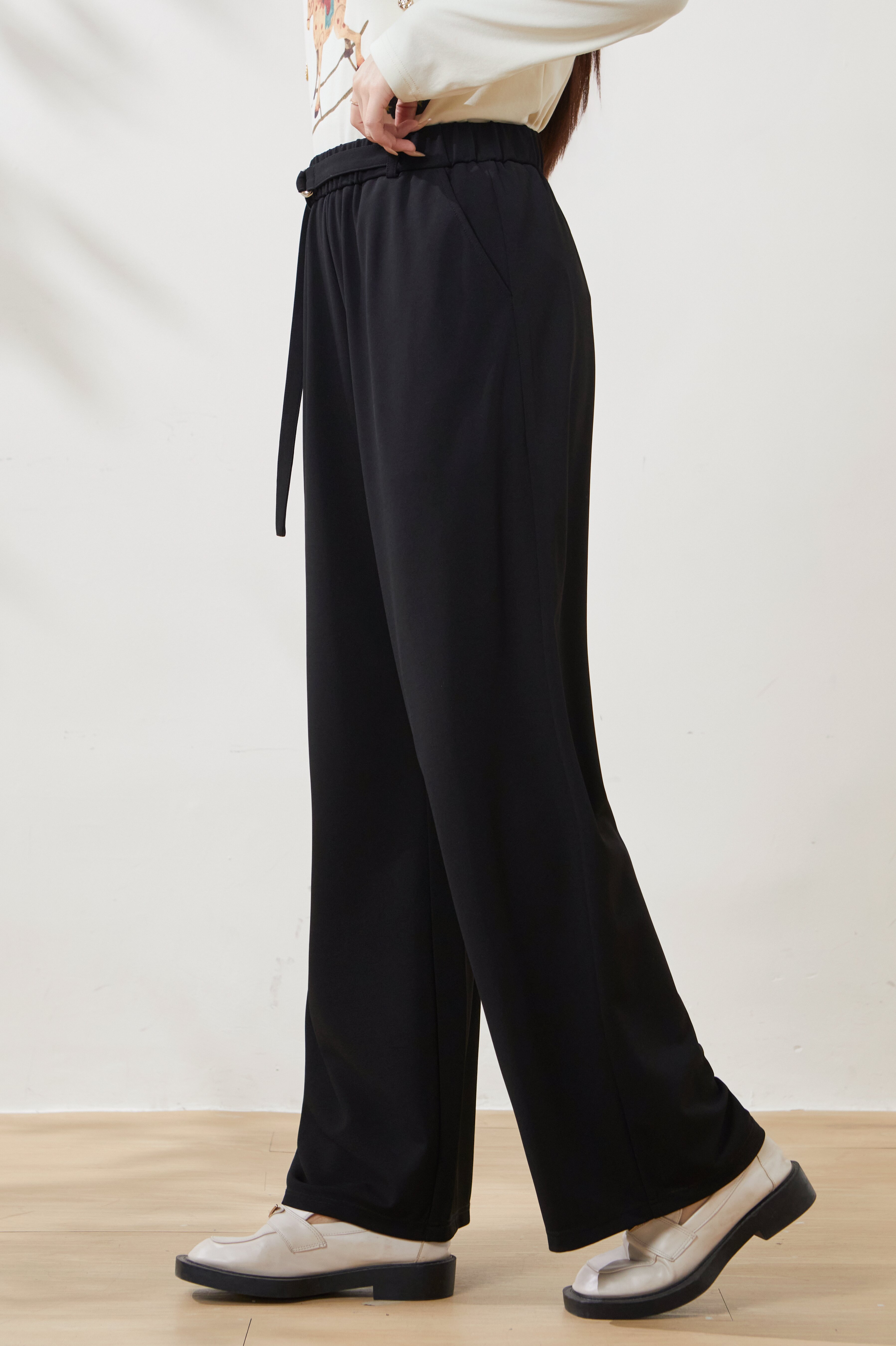 Loose-fitting, drapey knitted wide-leg casual pants FCK6921