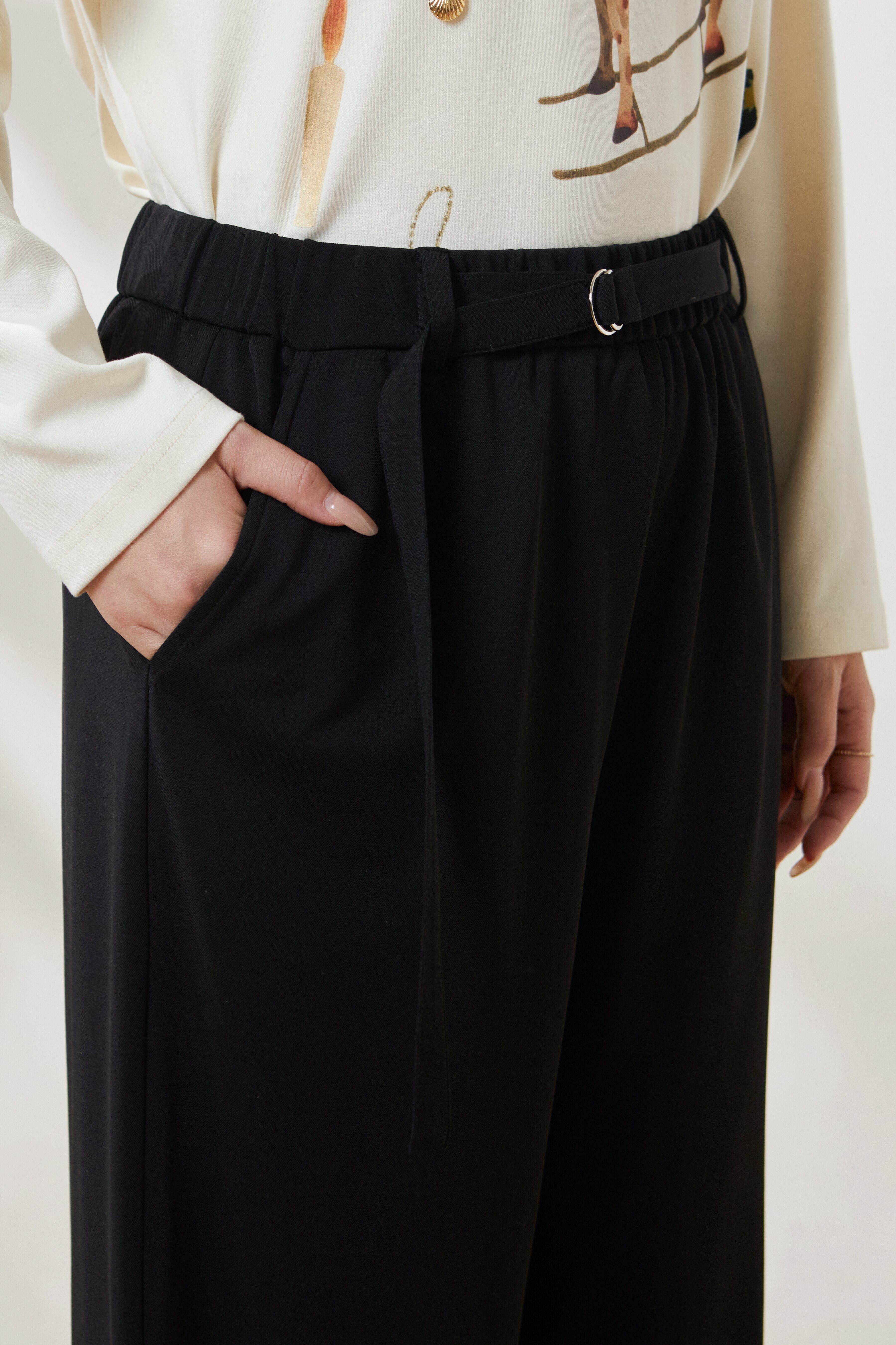 Loose-fitting, drapey knitted wide-leg casual pants FCK6921