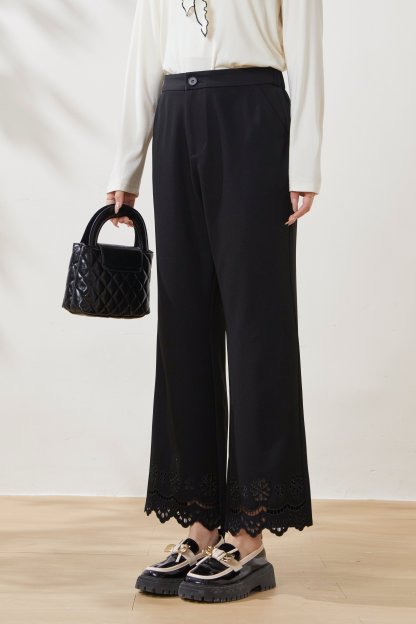 Embroidered hollow-out flared casual pants FCK6927