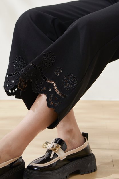 Embroidered hollow-out flared casual pants FCK6927