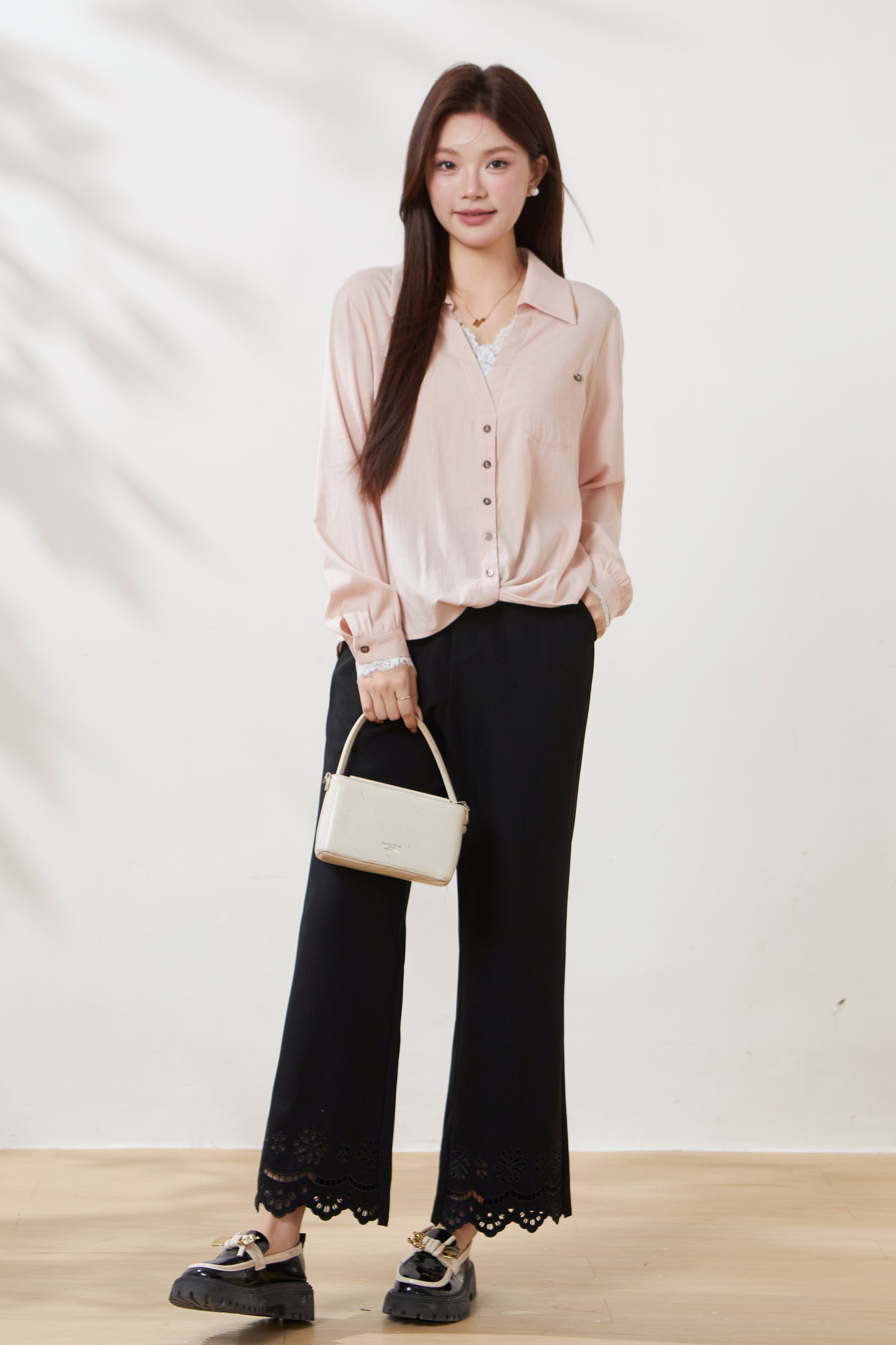 Embroidered hollow-out flared casual pants FCK6927