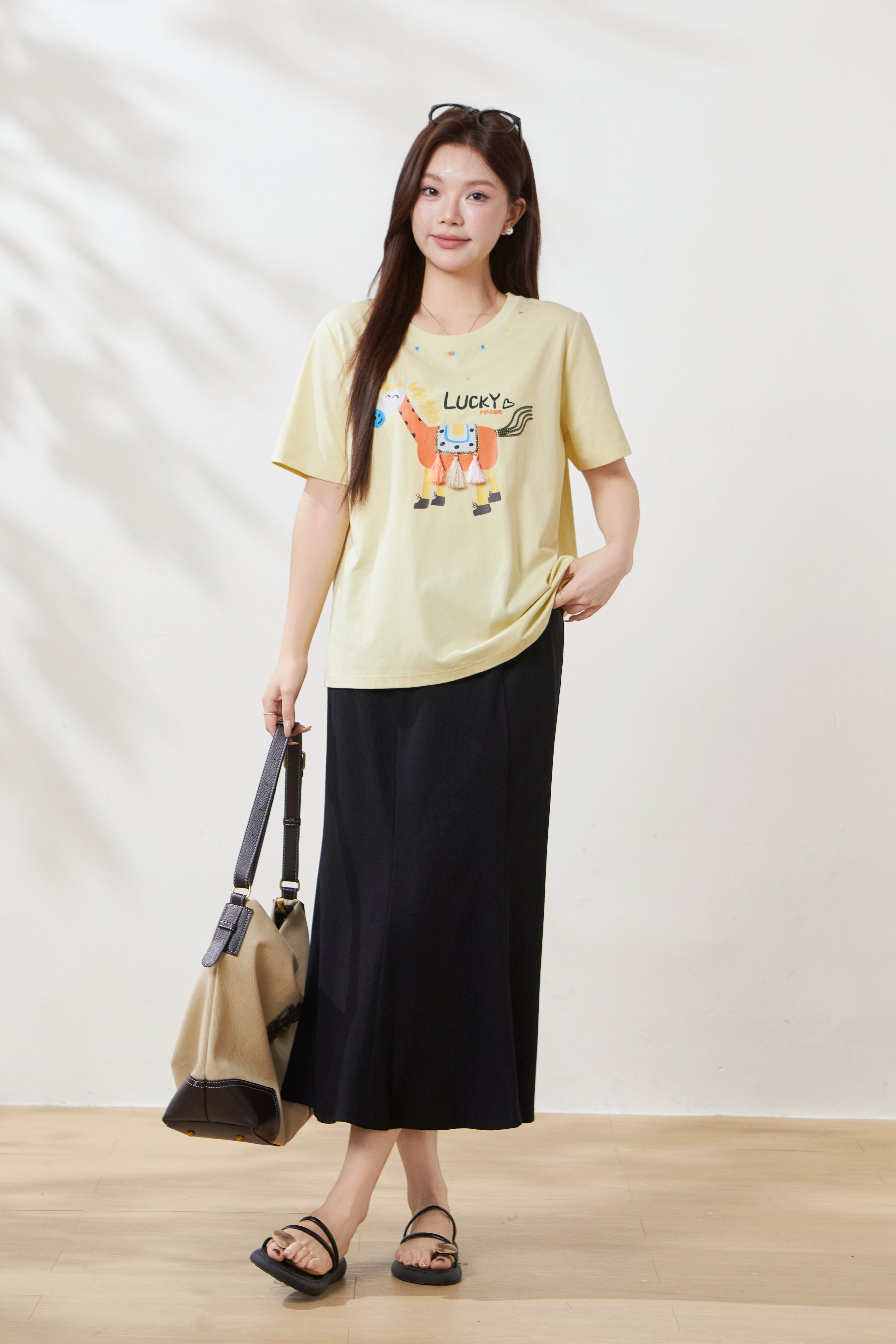 Unique cartoon printed fringe pony T-shirt FXZ8073