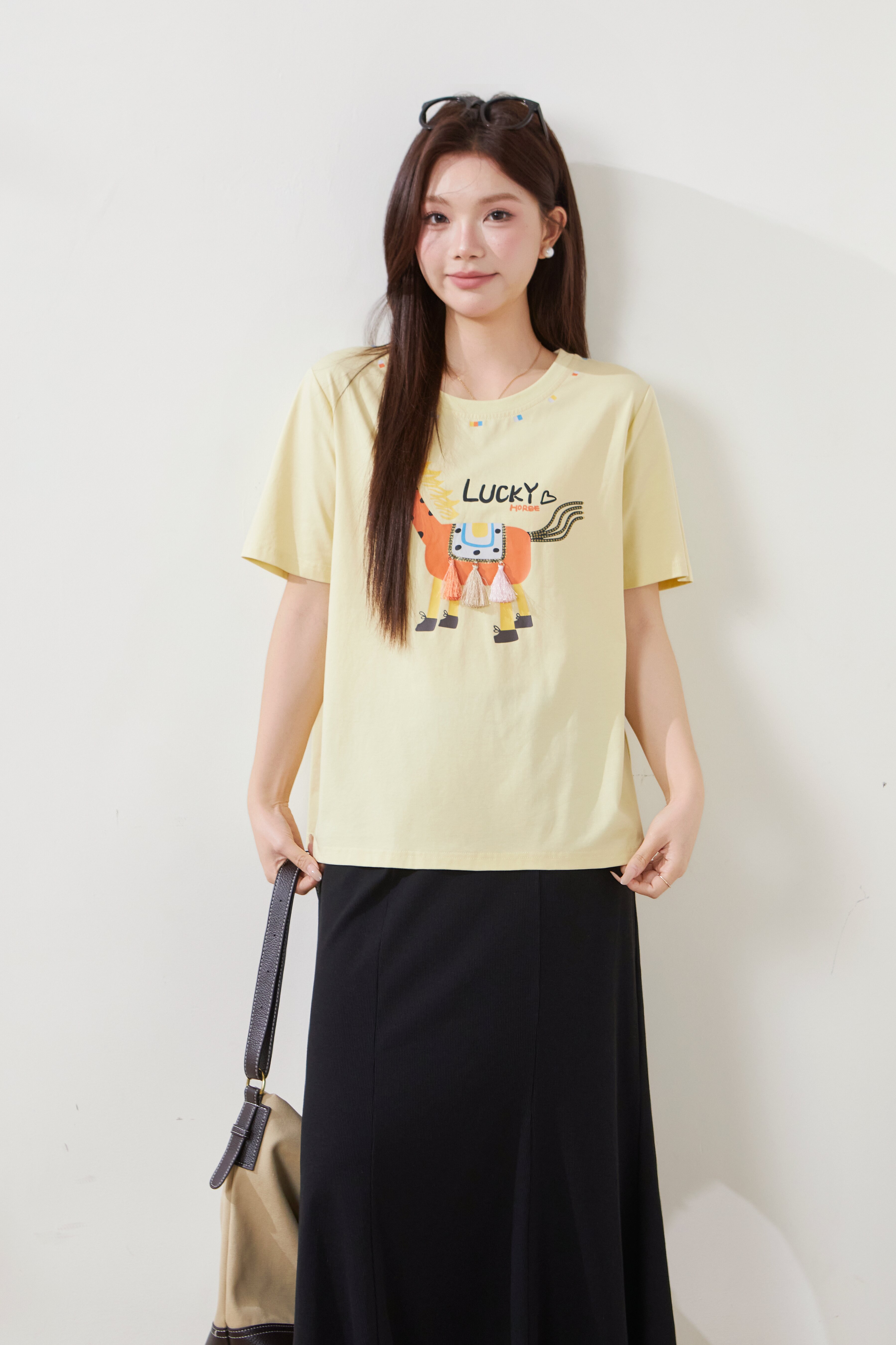 Unique cartoon printed fringe pony T-shirt FXZ8073