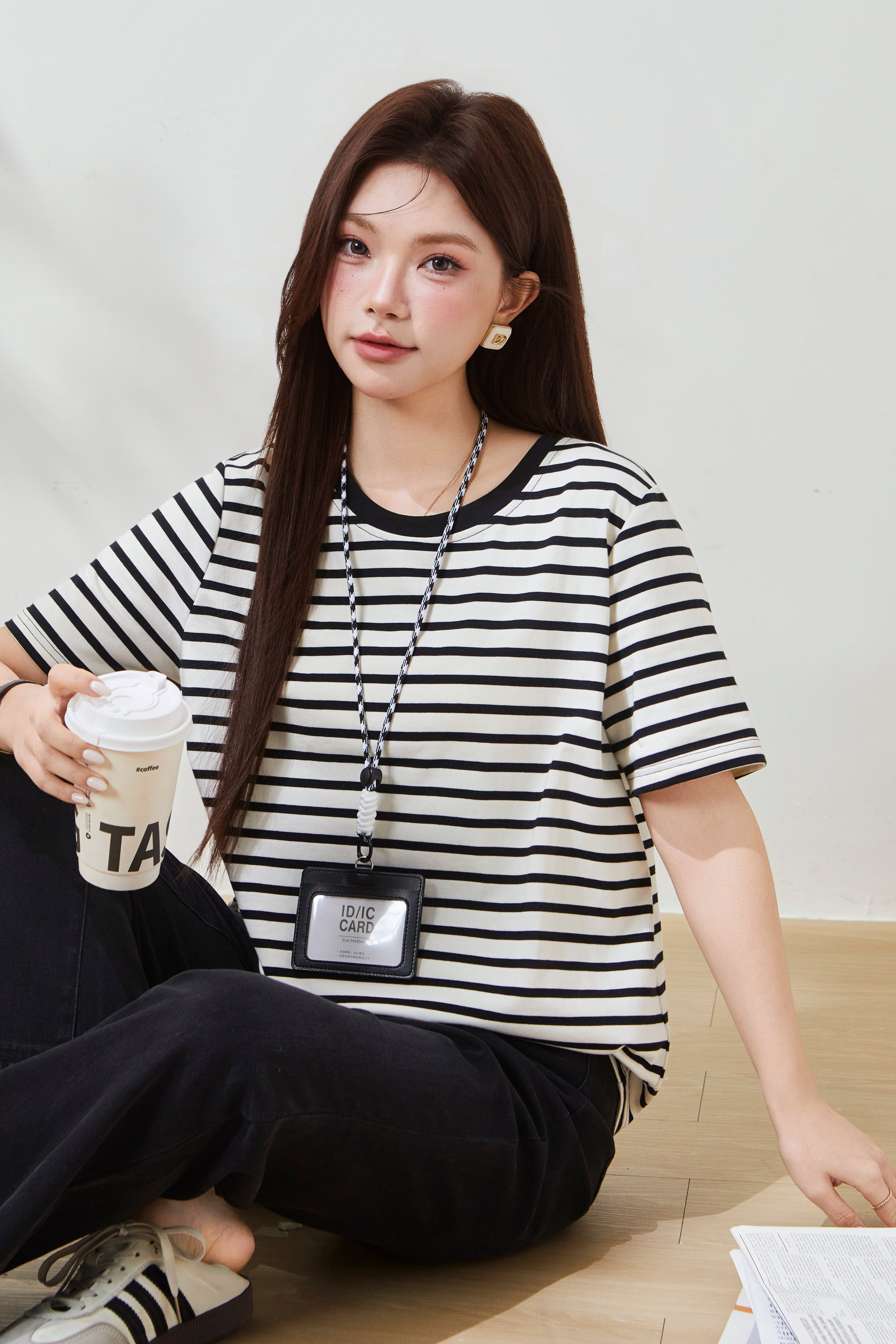 Round-neck knitted striped T-shirt FCZ6986