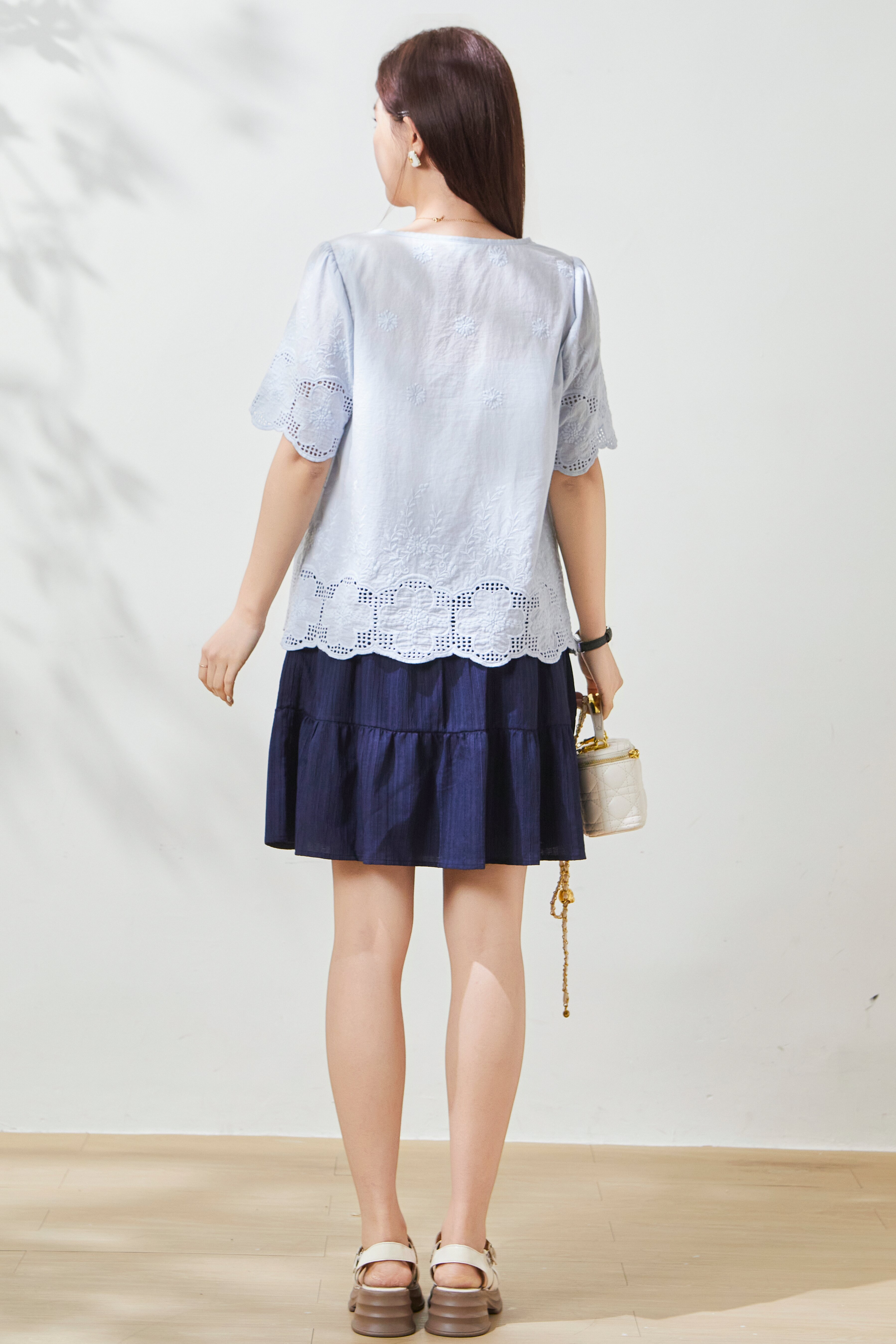 Puff Sleeve Cotton Embroidered Blouse FXA7032