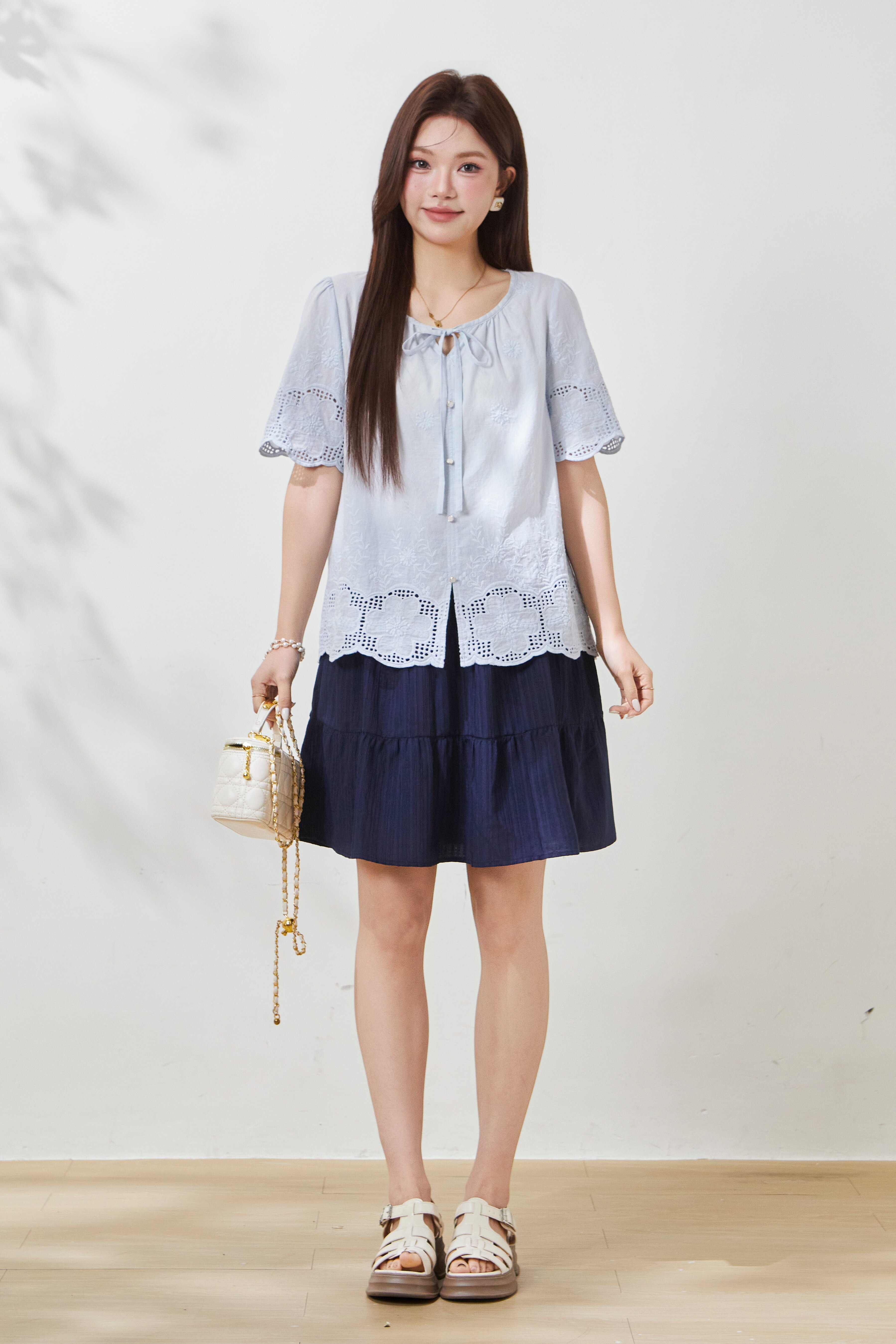 Puff Sleeve Cotton Embroidered Blouse FXA7032