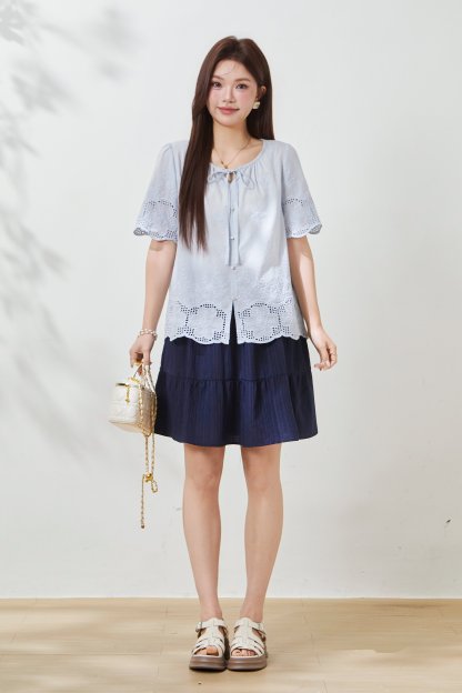 Puff Sleeve Cotton Embroidered Blouse FXA7032