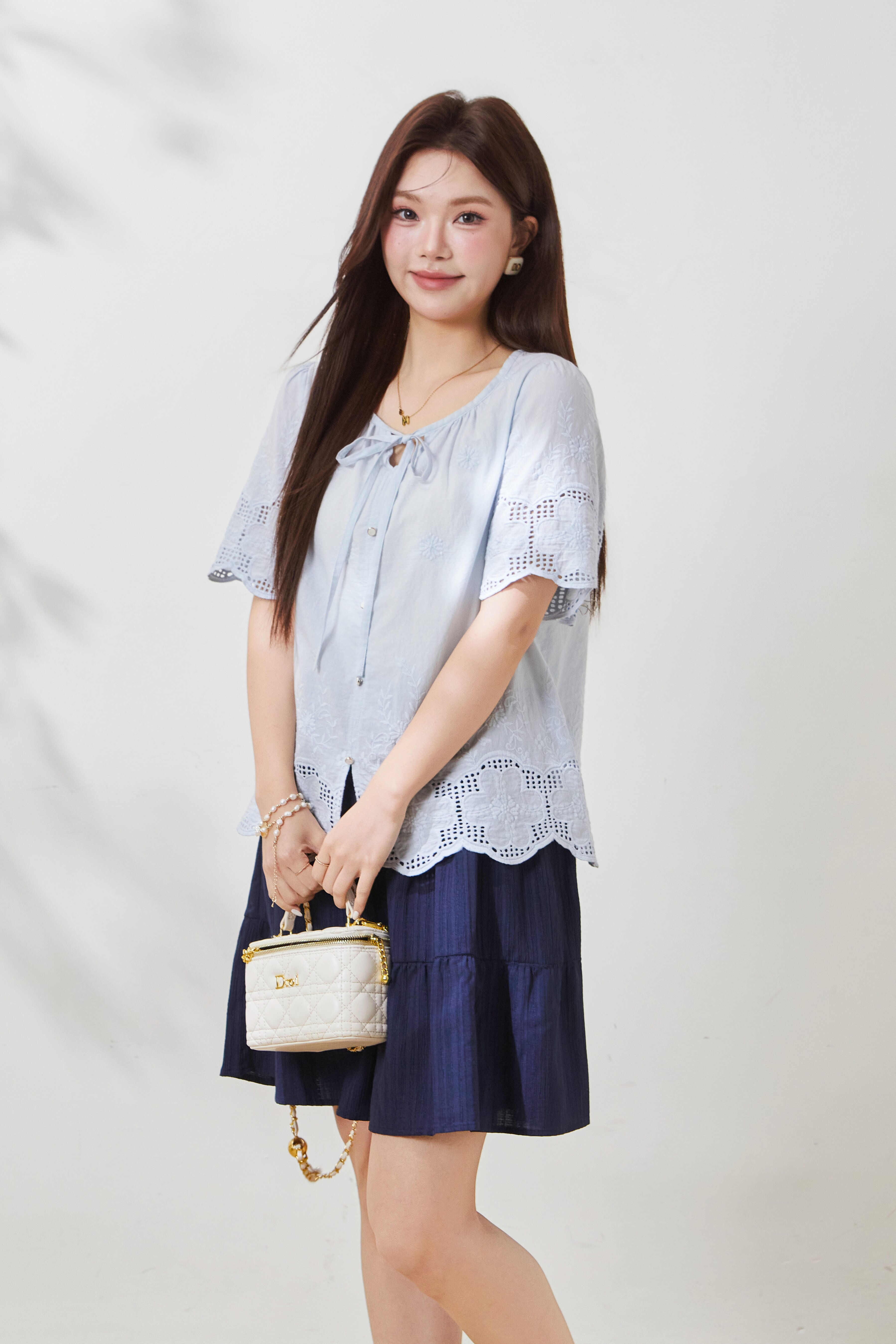 Puff Sleeve Cotton Embroidered Blouse FXA7032
