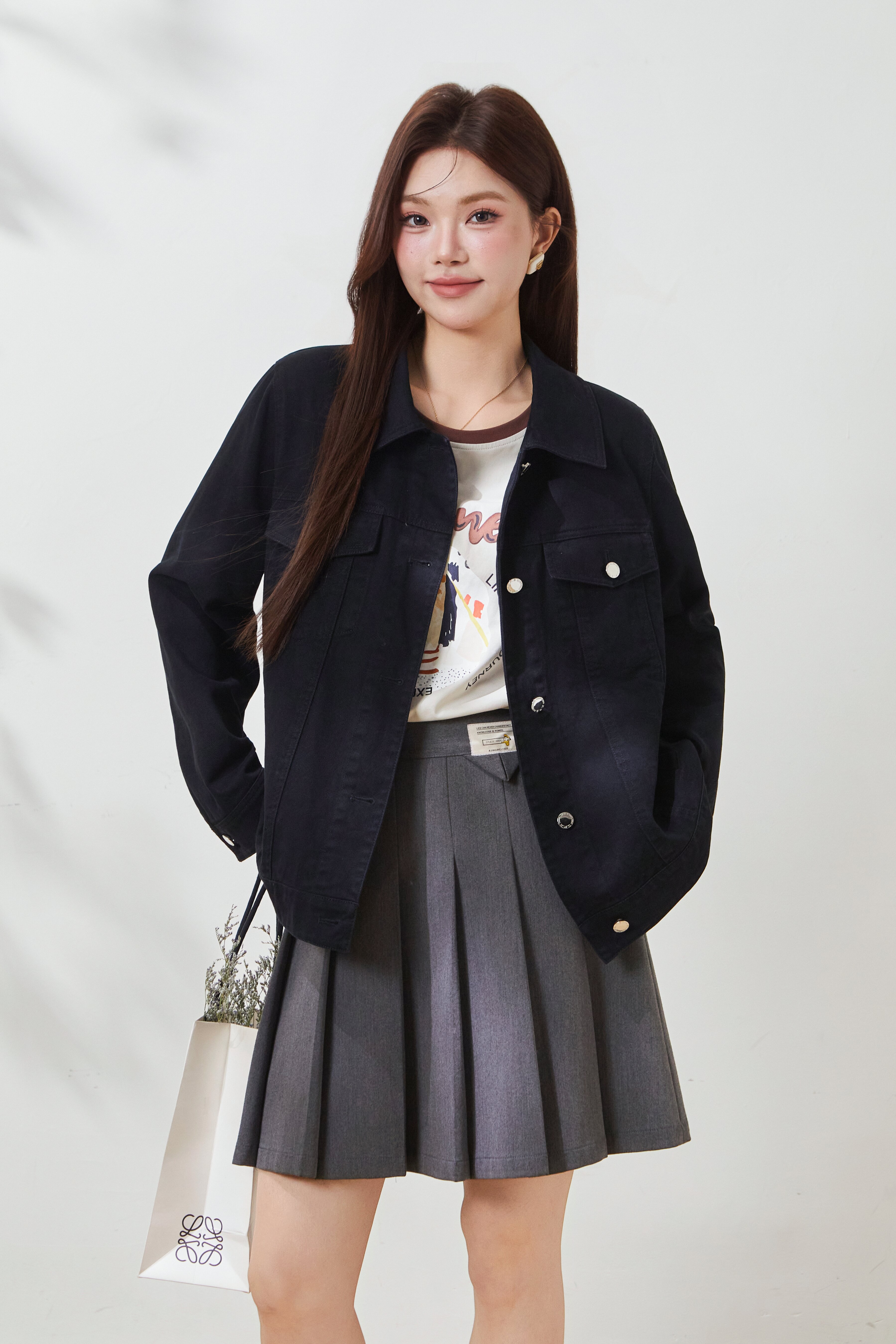 Back Embroidered Washed Denim Jacket FCW7059