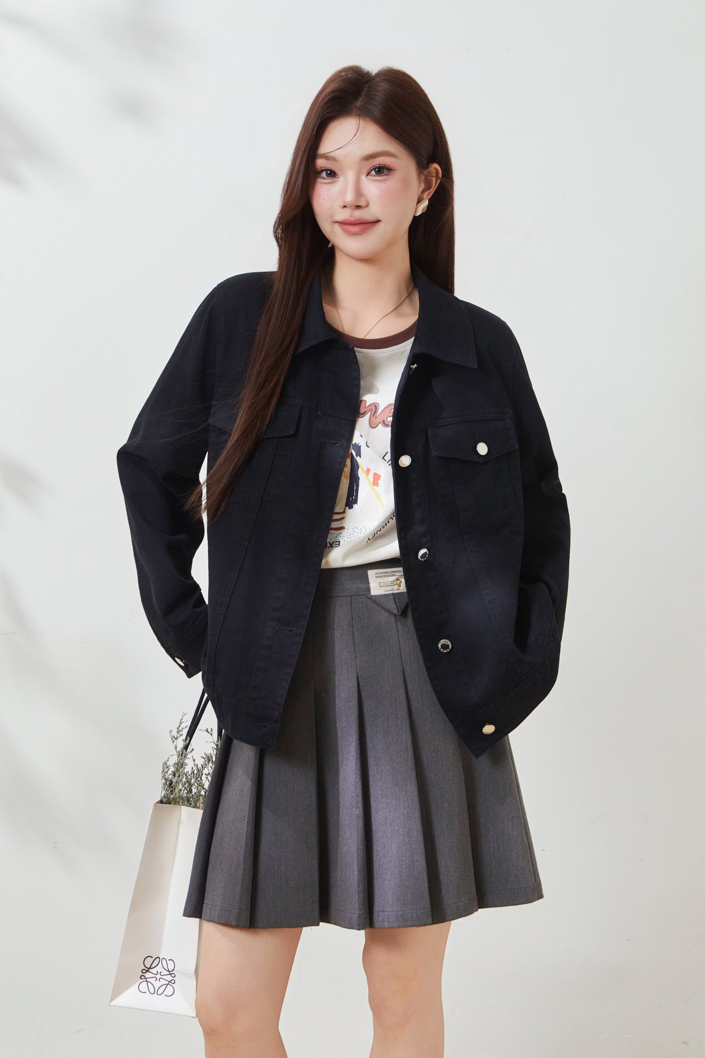 Back Embroidered Washed Denim Jacket FCW7059